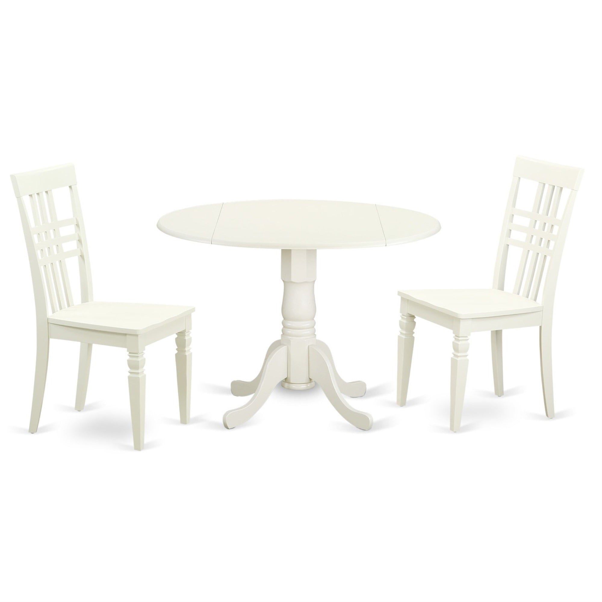 East West Furniture Dllg3-Lwh-W 3 Piece Room Furniture Set Contains A Round Kitchen Table With Dropleaf And 2 Dining Chairs, 42X42 Inch, Linen White
