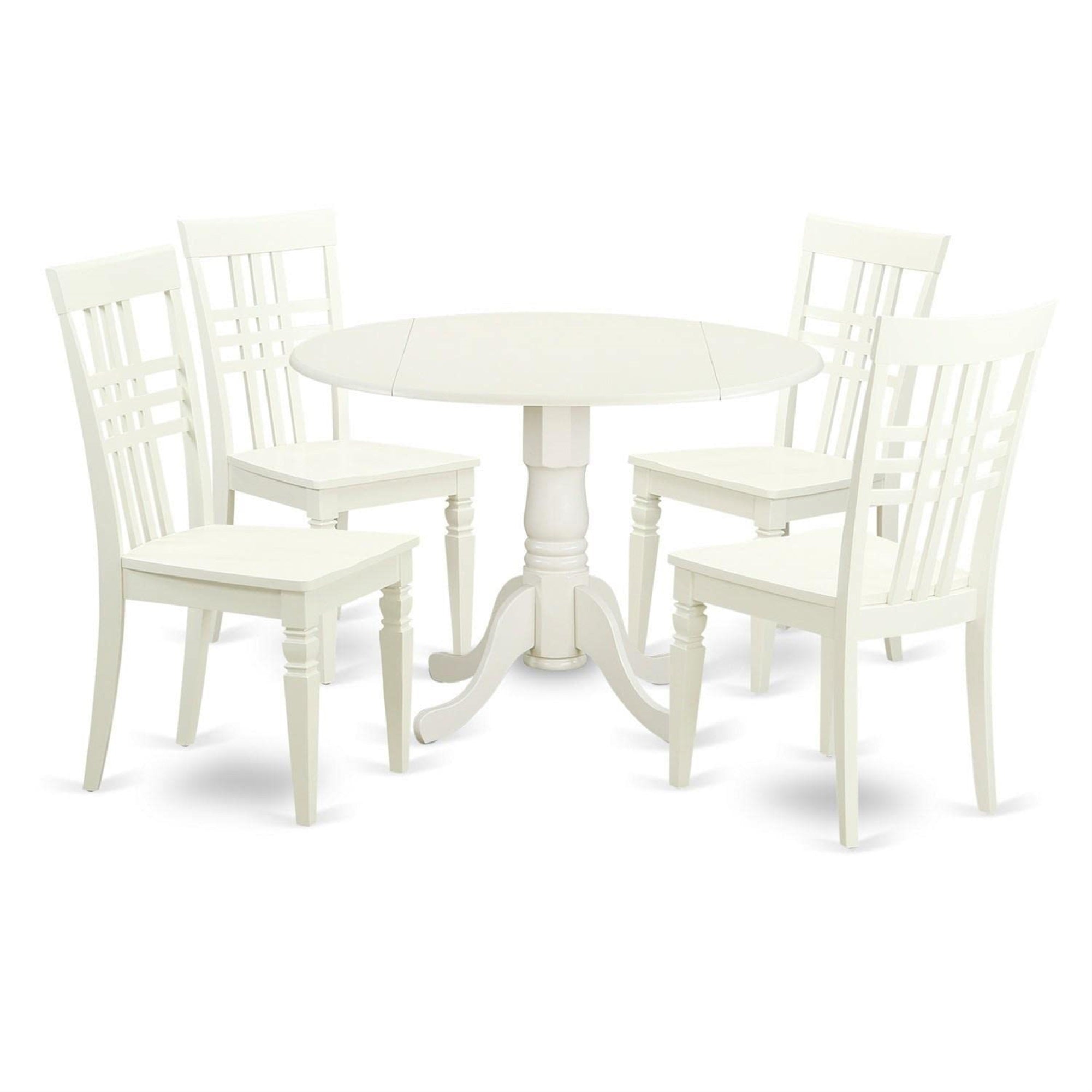 Casafoyer Dllg5-Lwh-W 5 Piece Dining Room Furniture Set Includes A Round Dining Table With Dropleaf And 4 Wood Seat Chairs, 42X42 Inch, Linen White