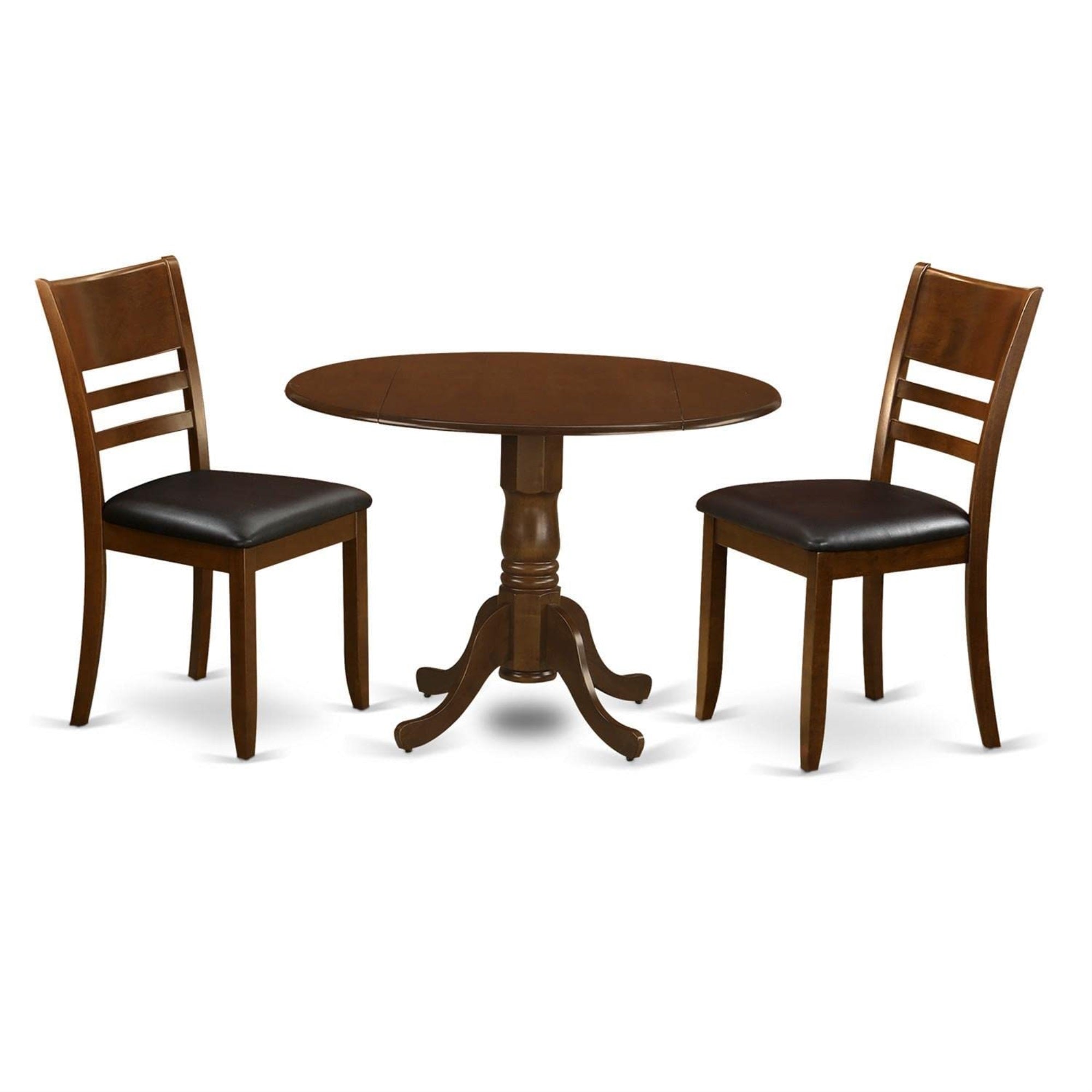 Casafoyer Dlly3-Esp-Lc 3 Piece Kitchen Table Set For Small Spaces Contains A Round Dining Room Table With Dropleaf And 2 Faux Leather Upholstered Chairs, 42X42 Inch, Espresso
