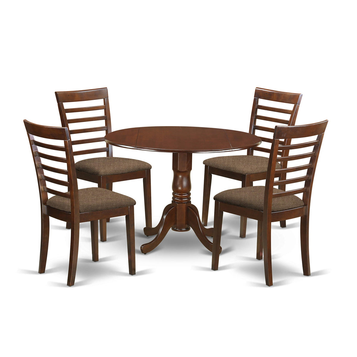 Ergode Dlml5-Mah-C, 5-Piece Dining Room Set, Rubber Wood, Mid-Century Lifetime Table, Linen Fabric Upholstered Chairs, Antique Style, Easy Assembly, 42X42 Inch