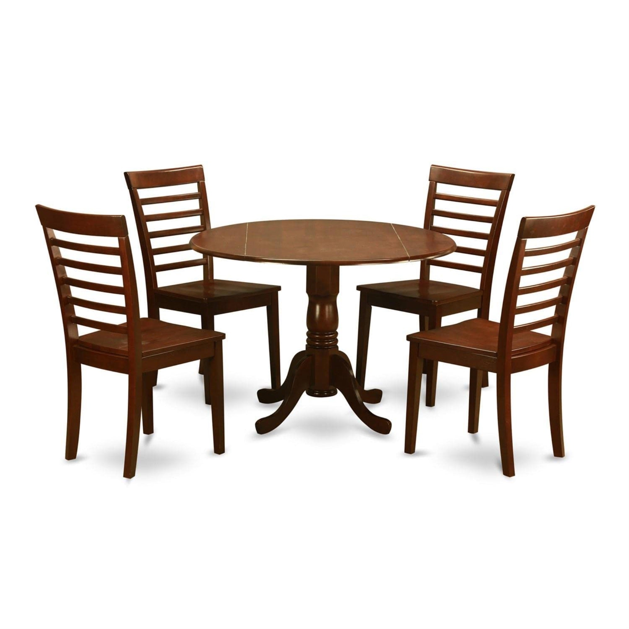 Casafoyer Dlml5-Mah-W 5 Piece Modern Dining Table Set Includes A Round Wooden Table With Dropleaf And 4 Kitchen Dining Chairs, 42X42 Inch, Mahogany