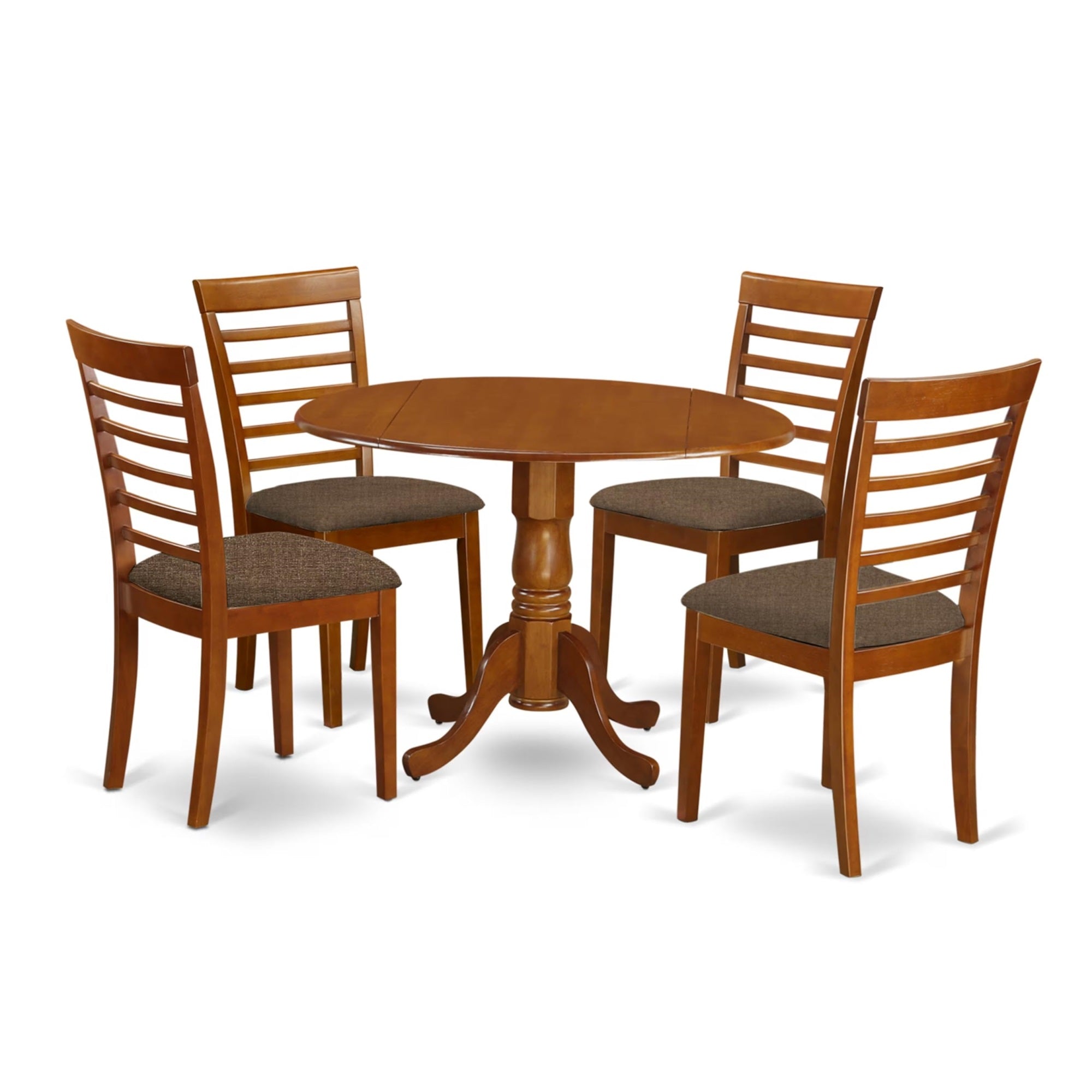 Casafoyer Dlml5-Sbr-C 5 Piece Dinette Set For 4 Includes A Round Dining Room Table With Dropleaf And 4 Linen Fabric Upholstered Dining Chairs, 42X42 Inch, Saddle Brown
