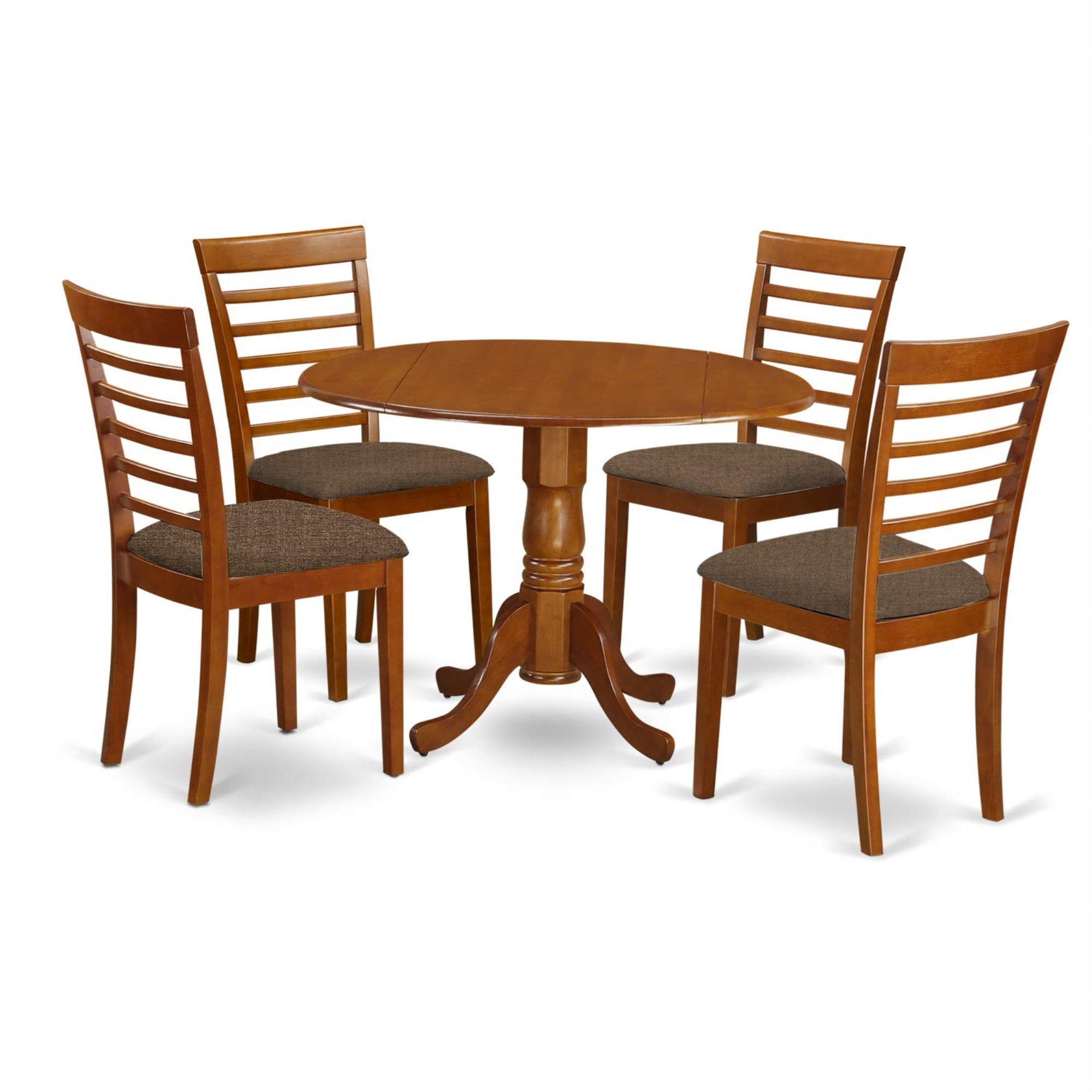 East West Furniture Dlml5-Sbr-C 5 Piece Dinette Set For 4 Includes A Round Room Table With Dropleaf And 4 Linen Fabric Upholstered Dining Chairs, 42X42 Inch