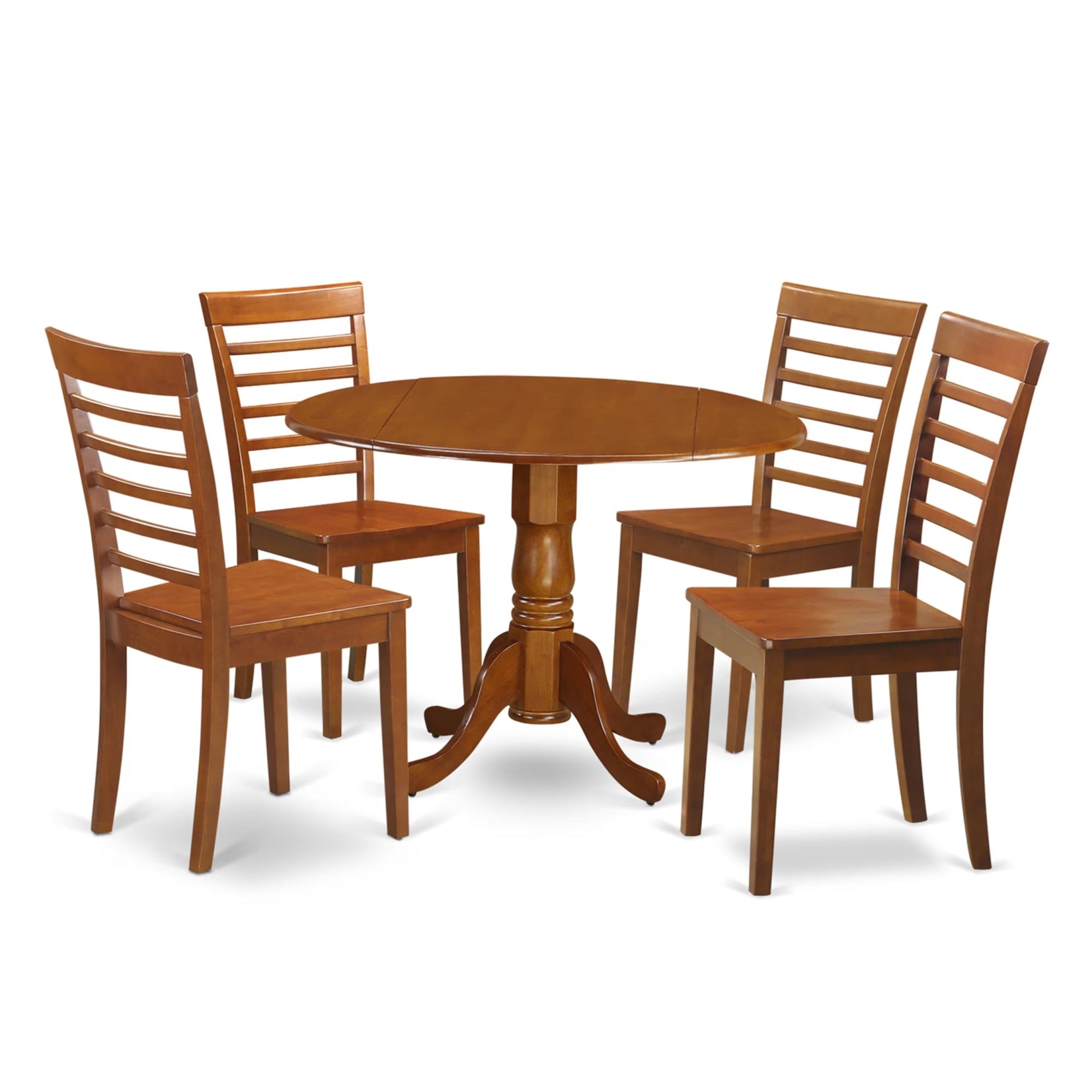 Casafoyer Dlml5-Sbr-W 5 Piece Kitchen Table & Chairs Set Includes A Round Dining Table With Dropleaf And 4 Dining Room Chairs, 42X42 Inch, Saddle Brown