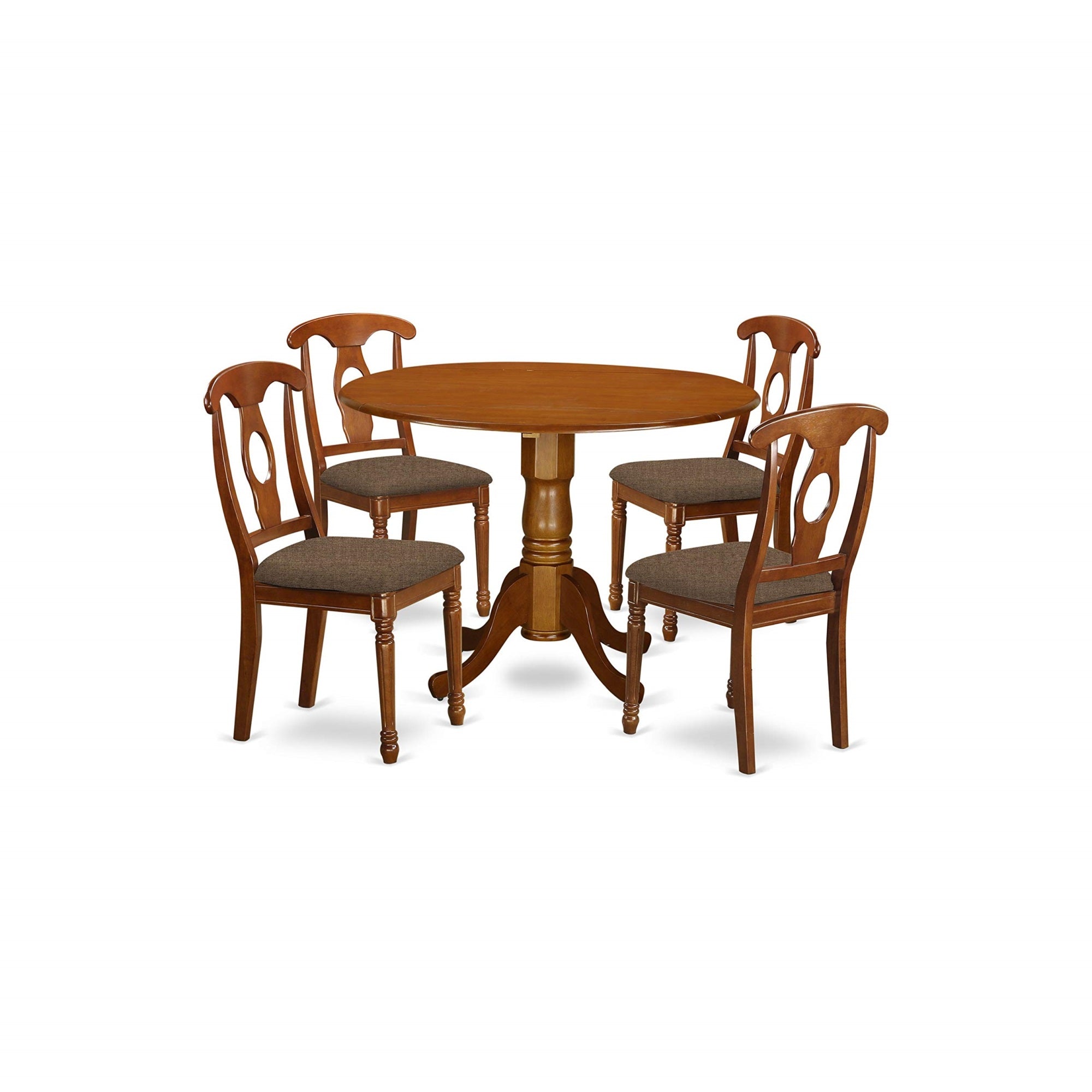 East West Furniture Dlna5-Sbr-C 5 Piece Kitchen Set Includes A Round Dining Room Table With Dropleaf And 4 Linen Fabric Upholstered Chairs, 42X42 Inch, Saddle Brown