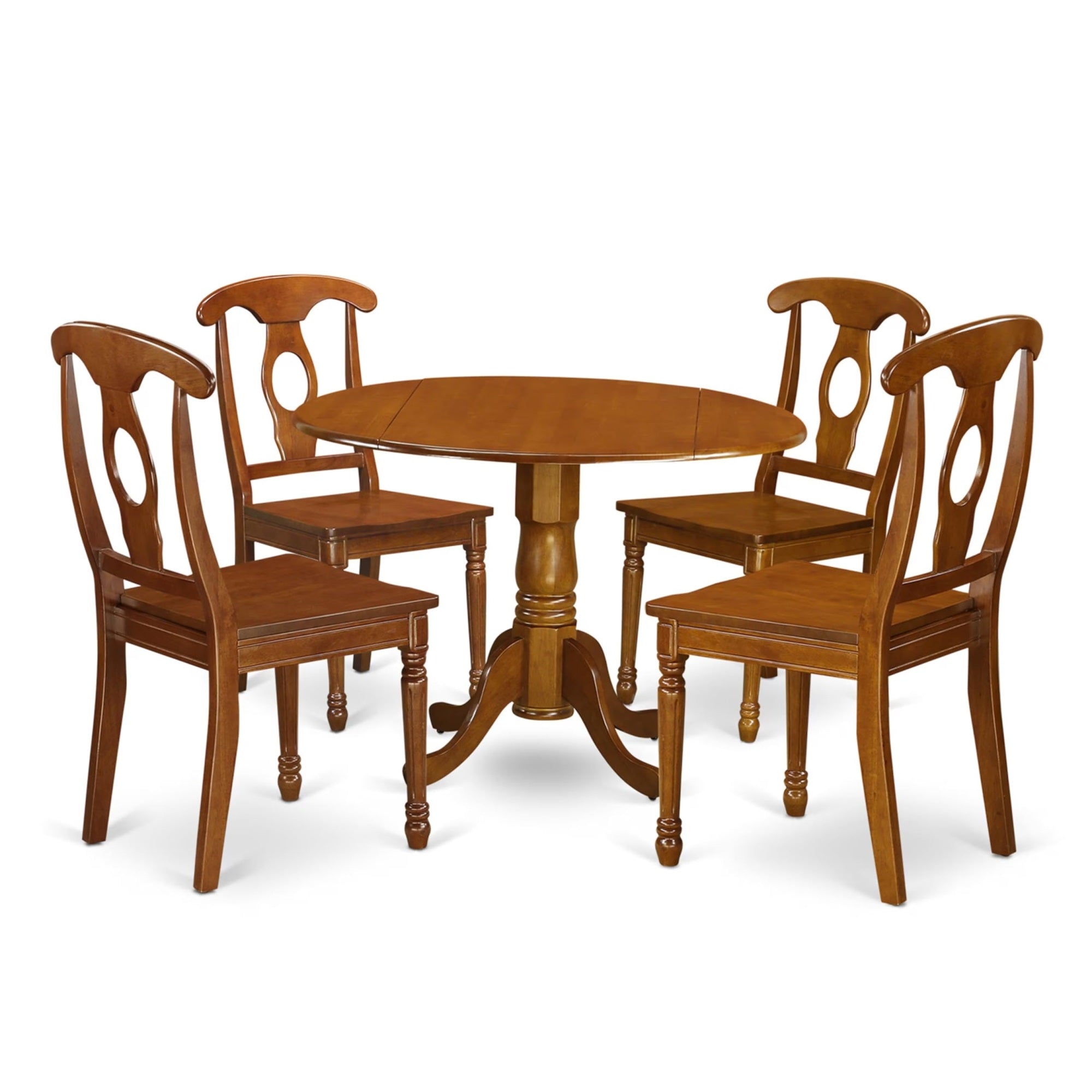 Casafoyer Dlna5-Sbr-W 5 Piece Dining Set Includes A Round Dining Room Table With Dropleaf And 4 Wood Seat Chairs, 42X42 Inch, Saddle Brown