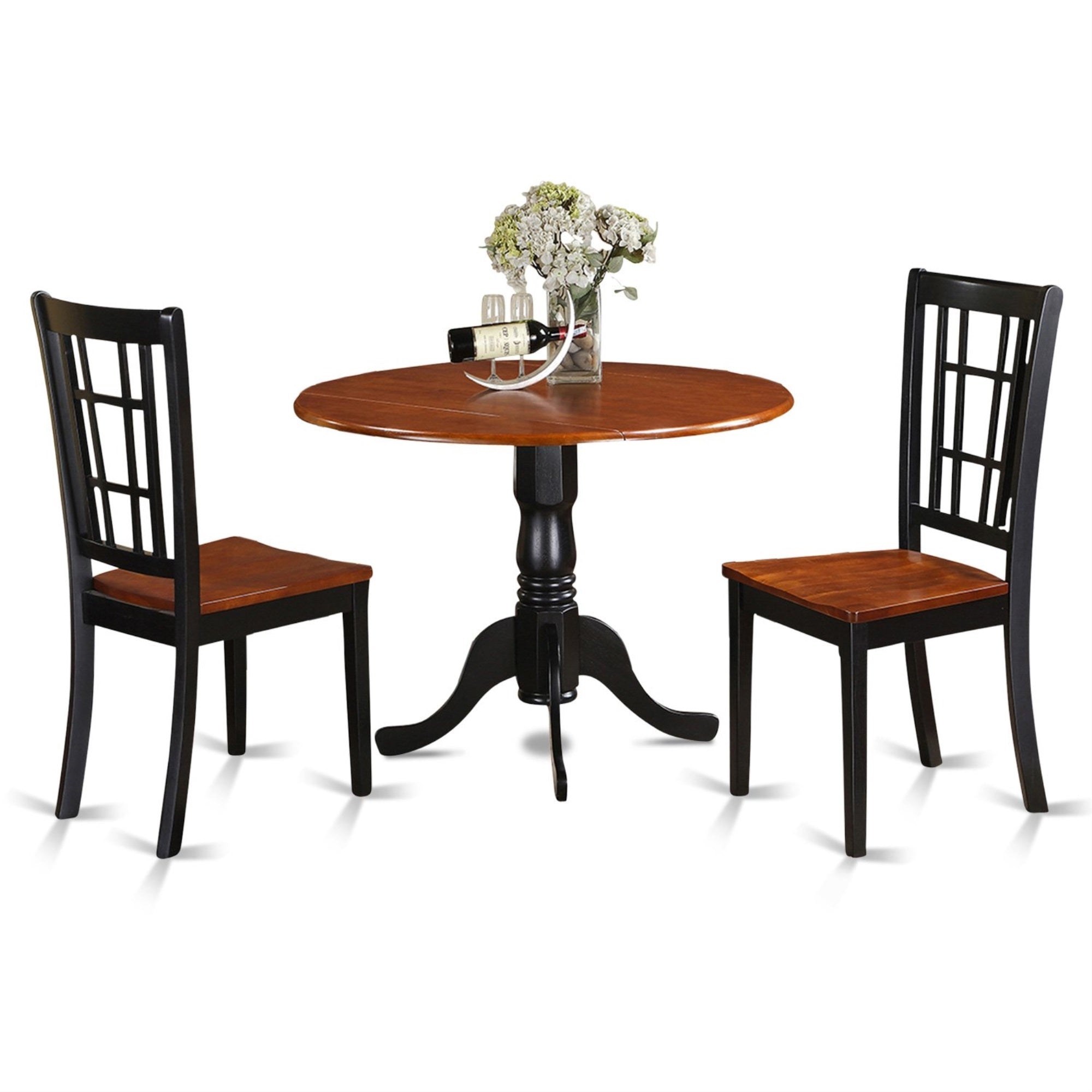 Casafoyer Dlni3-Bch-W 3 Piece Dining Set Contains A Round Dining Room Table With Dropleaf And 2 Kitchen Chairs, 42X42 Inch, Black & Cherry
