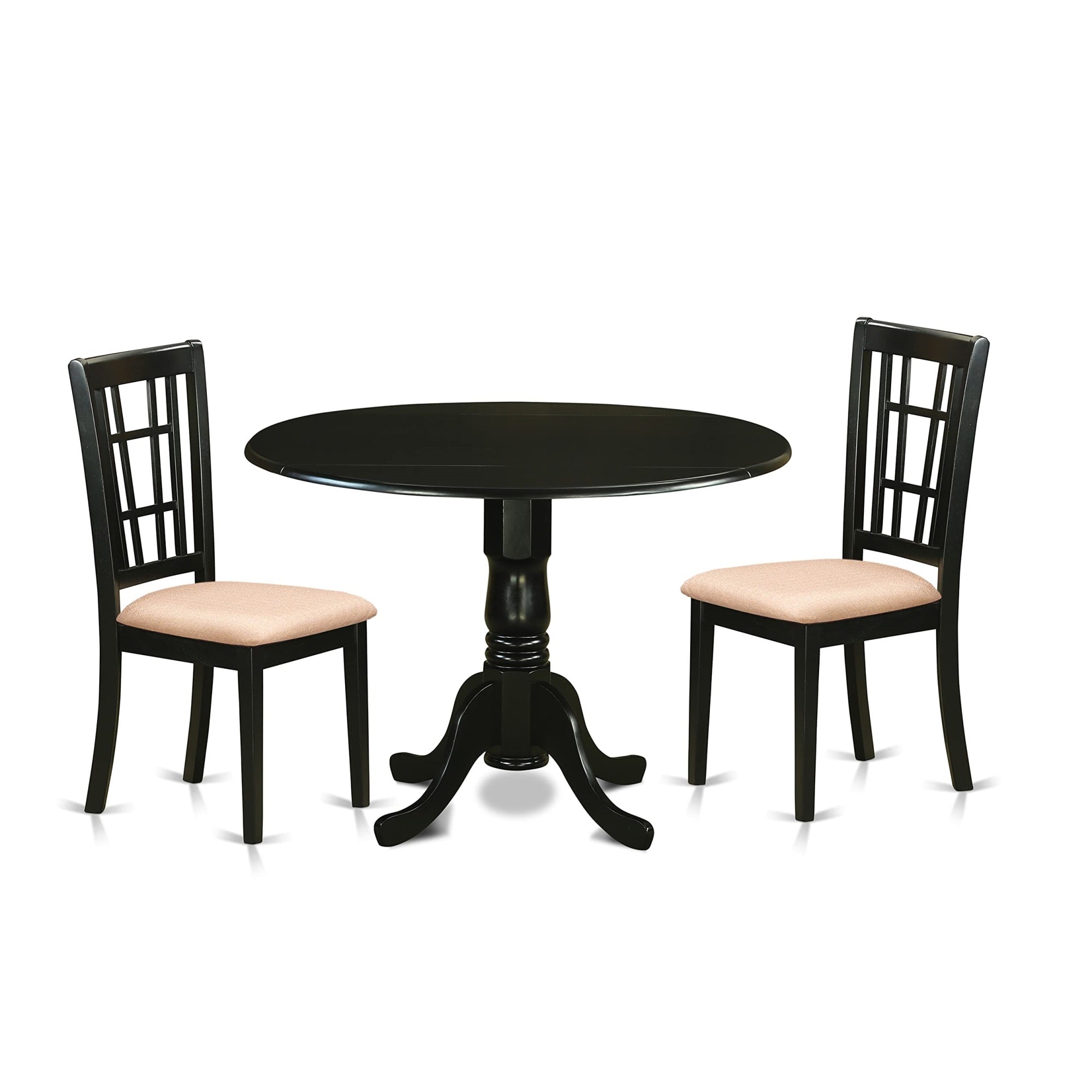 East West Furniture Dlni3-Blk-C 3 Piece Set Contains A Round Dining Room Table With Dropleaf And 2 Linen Fabric Upholstered Kitchen Chairs, 42X42 Inch
