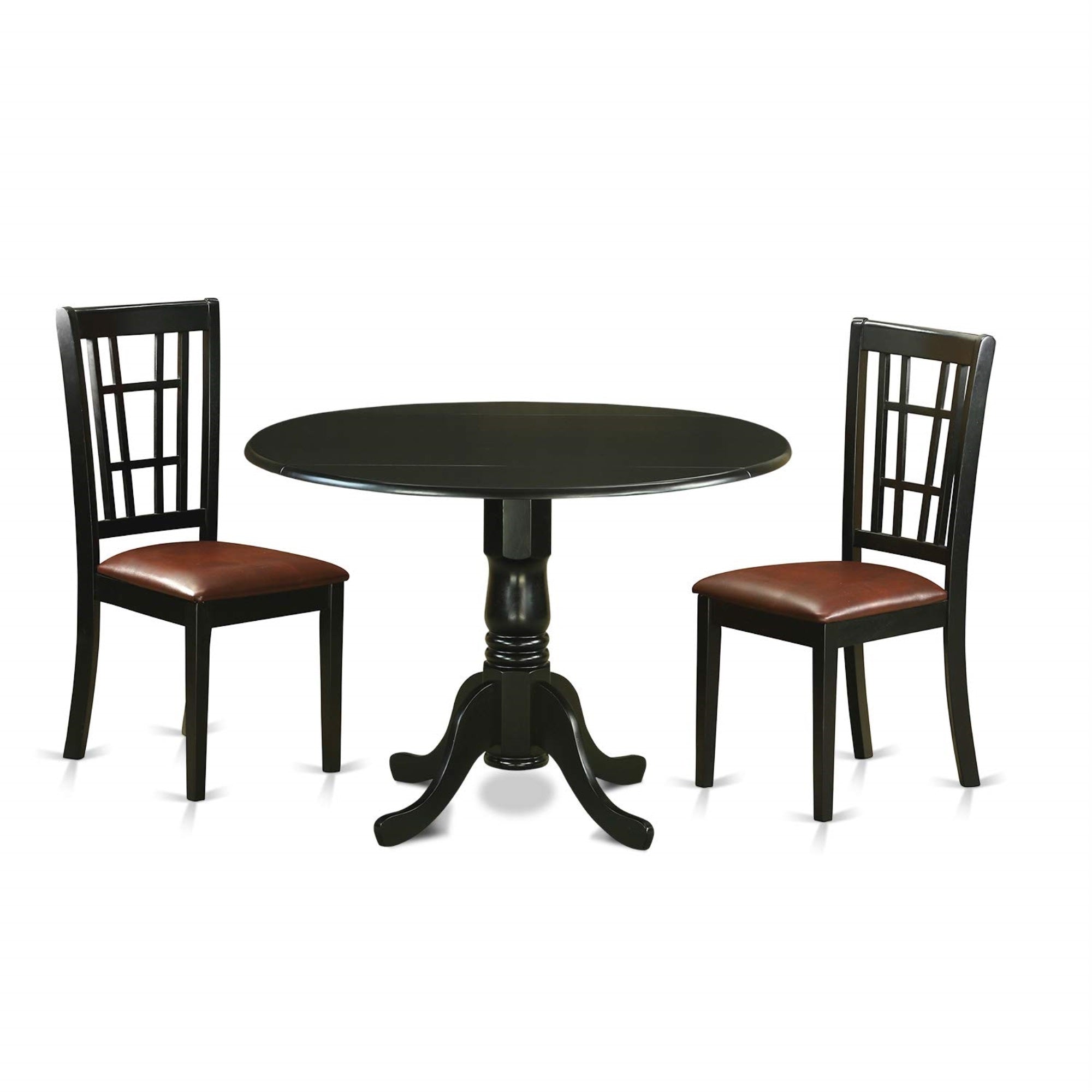 East West Furniture Dlni3-Blk-Lc 3 Piece Set For Small Spaces Contains A Round Dining Room Table With Dropleaf And 2 Faux Leather Upholstered Chairs, 42X42 Inch