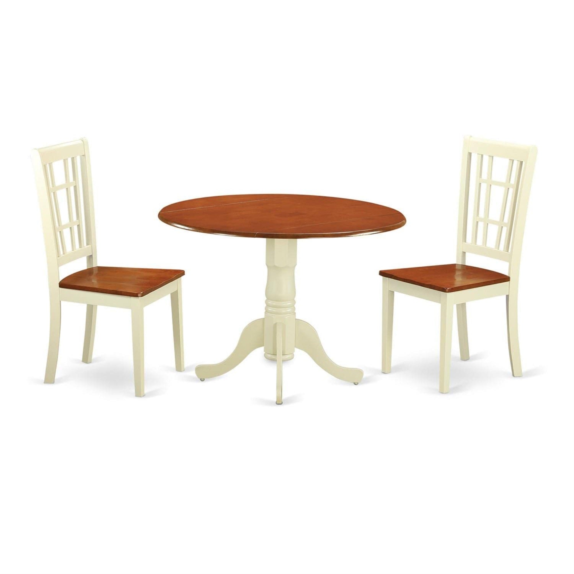Casafoyer Dlni3-Bmk-W 3 Piece Dining Room Furniture Set Contains A Round Kitchen Table With Dropleaf And 2 Dining Chairs, 42X42 Inch, Buttermilk & Cherry