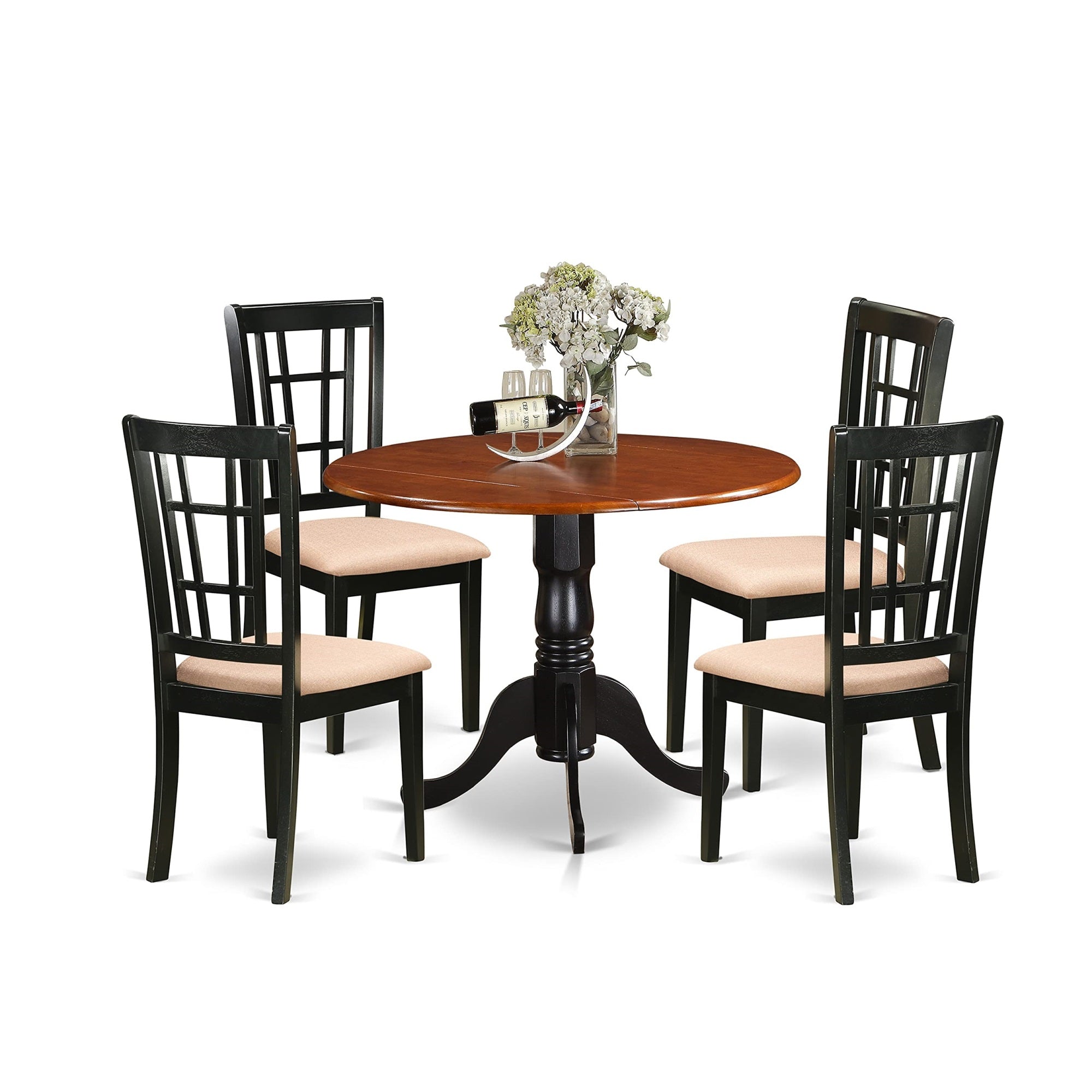 East West Furniture Dlni5-Bch-C 5 Piece Room Set Includes A Round Dining Table With Dropleaf And 4 Linen Fabric Upholstered Chairs, 42X42 Inch