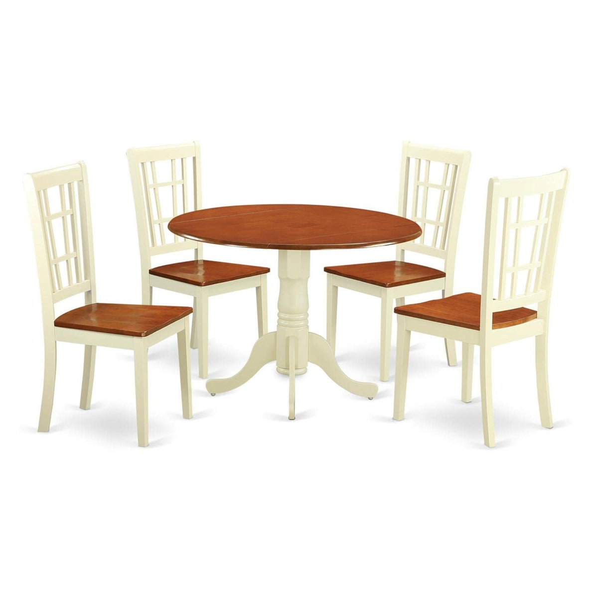 Casafoyer Dublin 5 Piece Dinette Set For 4 Includes A Round Room Table With Dropleaf And 4 Dining Chairs, 42X42 Inch, Buttermilk & Cherry