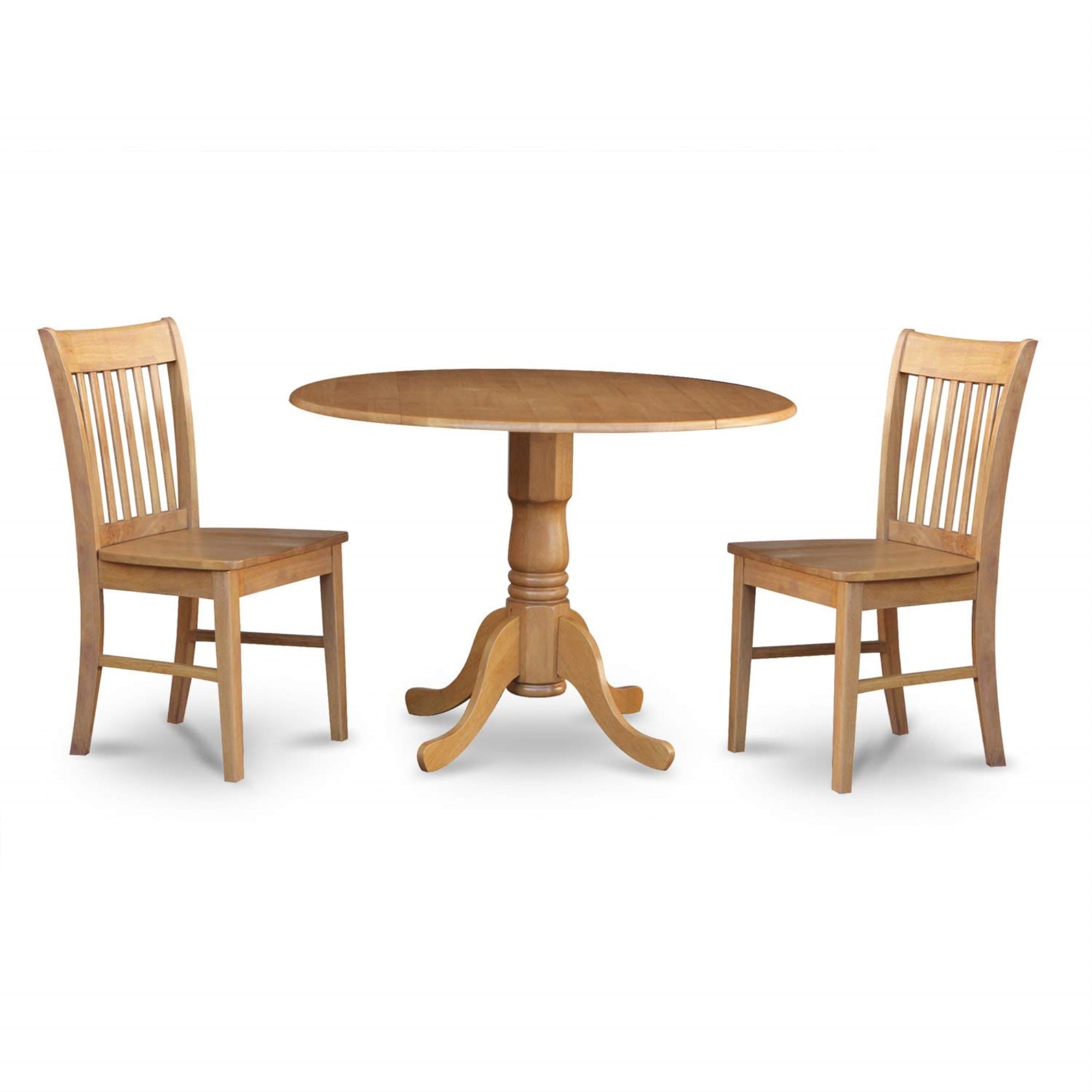 East West Furniture Dublin 3 Piece Modern Set Contains A Round Wooden Table With Dropleaf And 2 Dining Chairs, 42X42 Inch, Dlno3-Oak-W