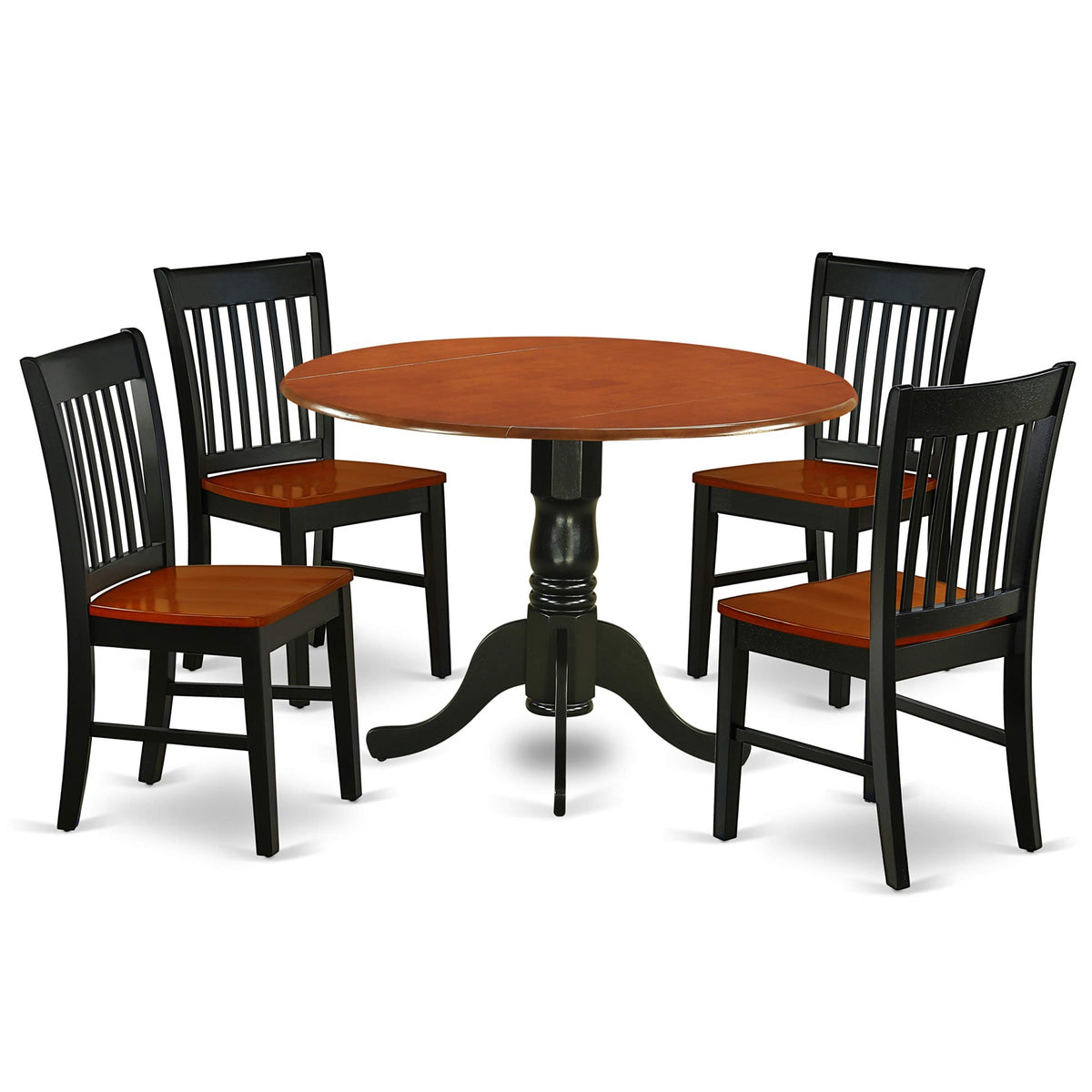 Dlno5-Bch-W Dining Room Set, Asian Wood Kitchen Table, 5-Piece Set, Black And Cherry Color Scheme, Expandable With Drop-Down Leaf, High-Quality Rubber Wood, Norfolk Dining Chairs, Modern Look, Hardware And Instruction Manual Included