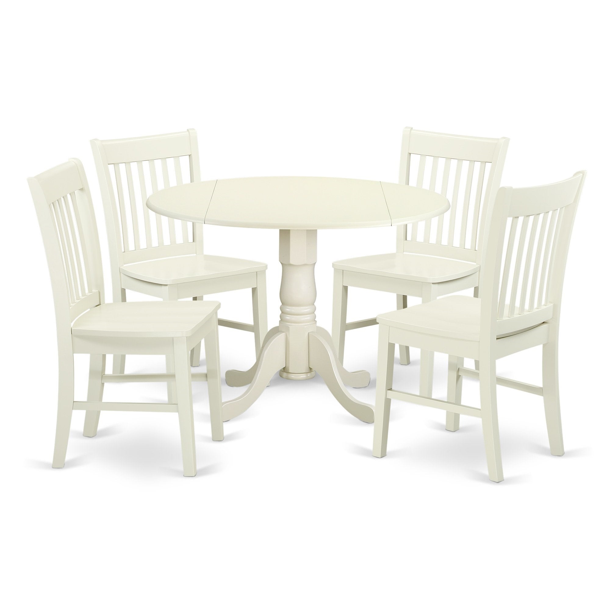 Dlno5-Lwh-W Kitchen Set By Ergode, 5-Piece Dining Room Set, Linen White Tabletop, Wooden Seat & Legs, Asian Wood Material, Accommodates 4, High-Quality Finish, 42X42 Inch Table, 4 Kitchen Chairs