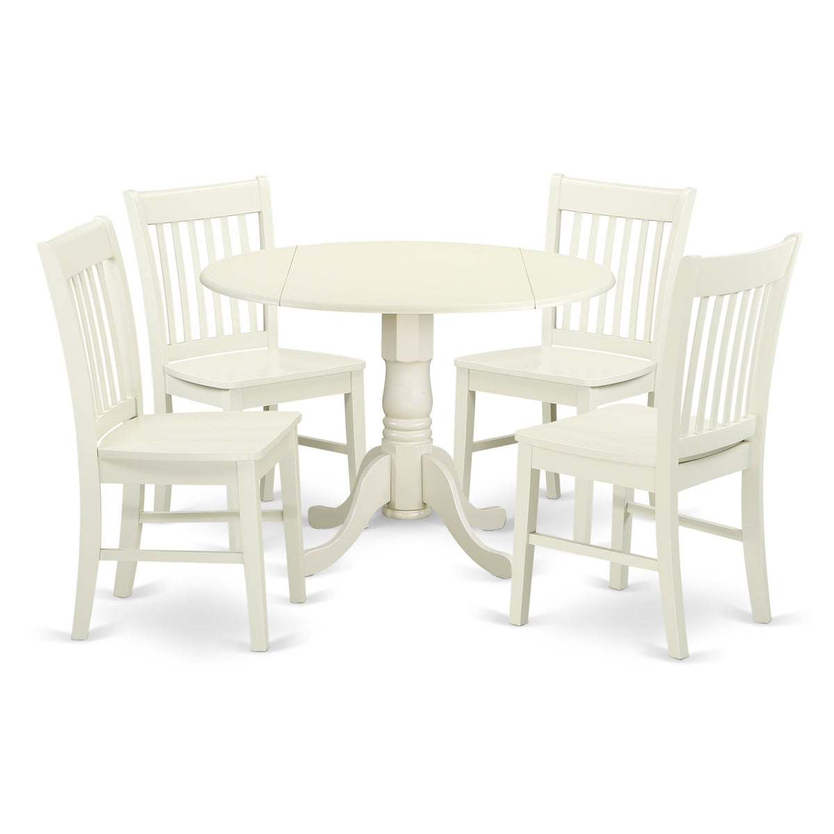 Dlno5-Lwh-W Kitchen Set By Ergode, 5-Piece Dining Room Set, Linen White Tabletop, Wooden Seat & Legs, Asian Wood Material, Accommodates 4, High-Quality Finish, 42X42 Inch Table, 4 Kitchen Chairs