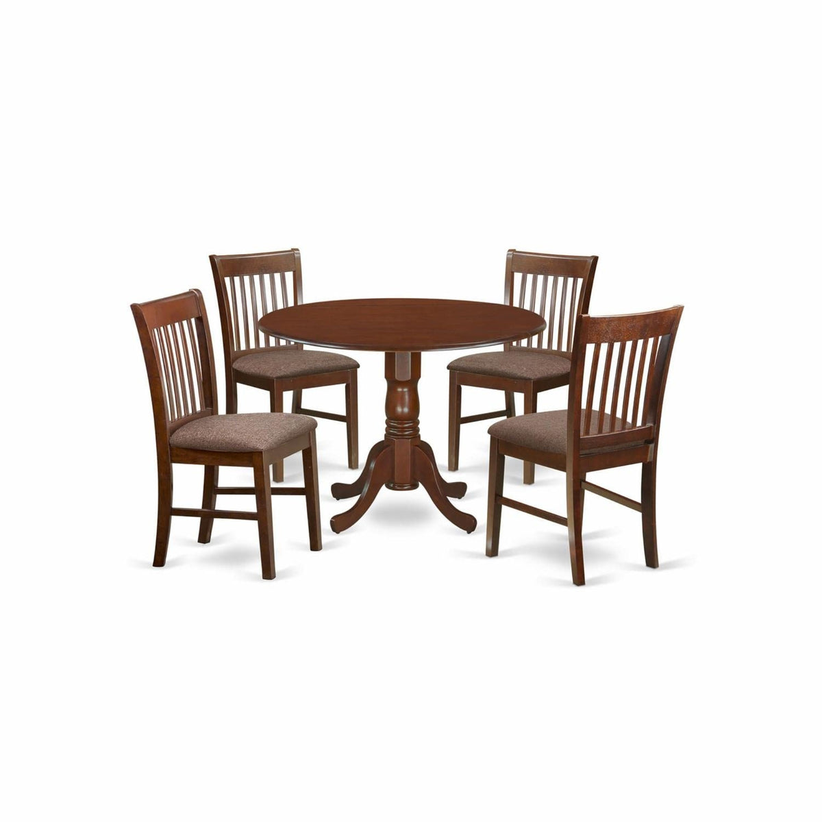 Casafoyer Dublin 5 Piece Room Furniture Set Includes A Round Kitchen Table With Dropleaf And 4 Linen Fabric Upholstered Dining Chairs, 42X42 Inch, Dlno5-Mah-C