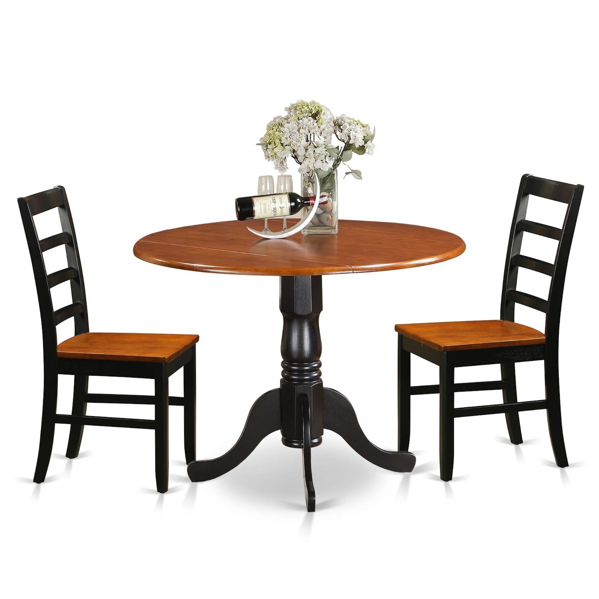 Casafoyer Dlpf3-Bch-W 3 Piece Dinette Set For Small Spaces Contains A Round Dining Table With Dropleaf And 2 Dining Chairs, 42X42 Inch, Black & Cherry