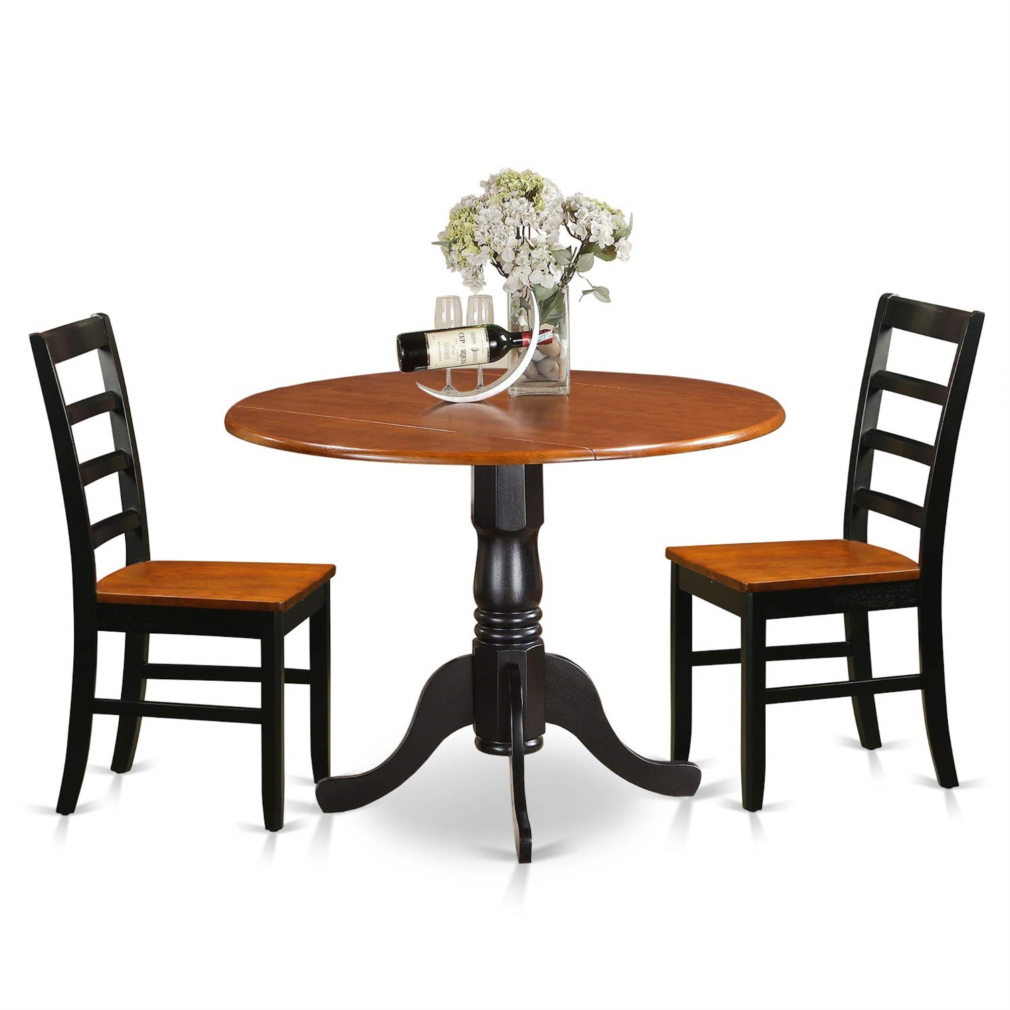 East West Furniture Dlpf3-Bch-W Dublin 3 Piece Dinette Set For Small Spaces Contains A Round Table With Dropleaf And 2 Dining Chairs, 42X42 Inch, Black & Cherry