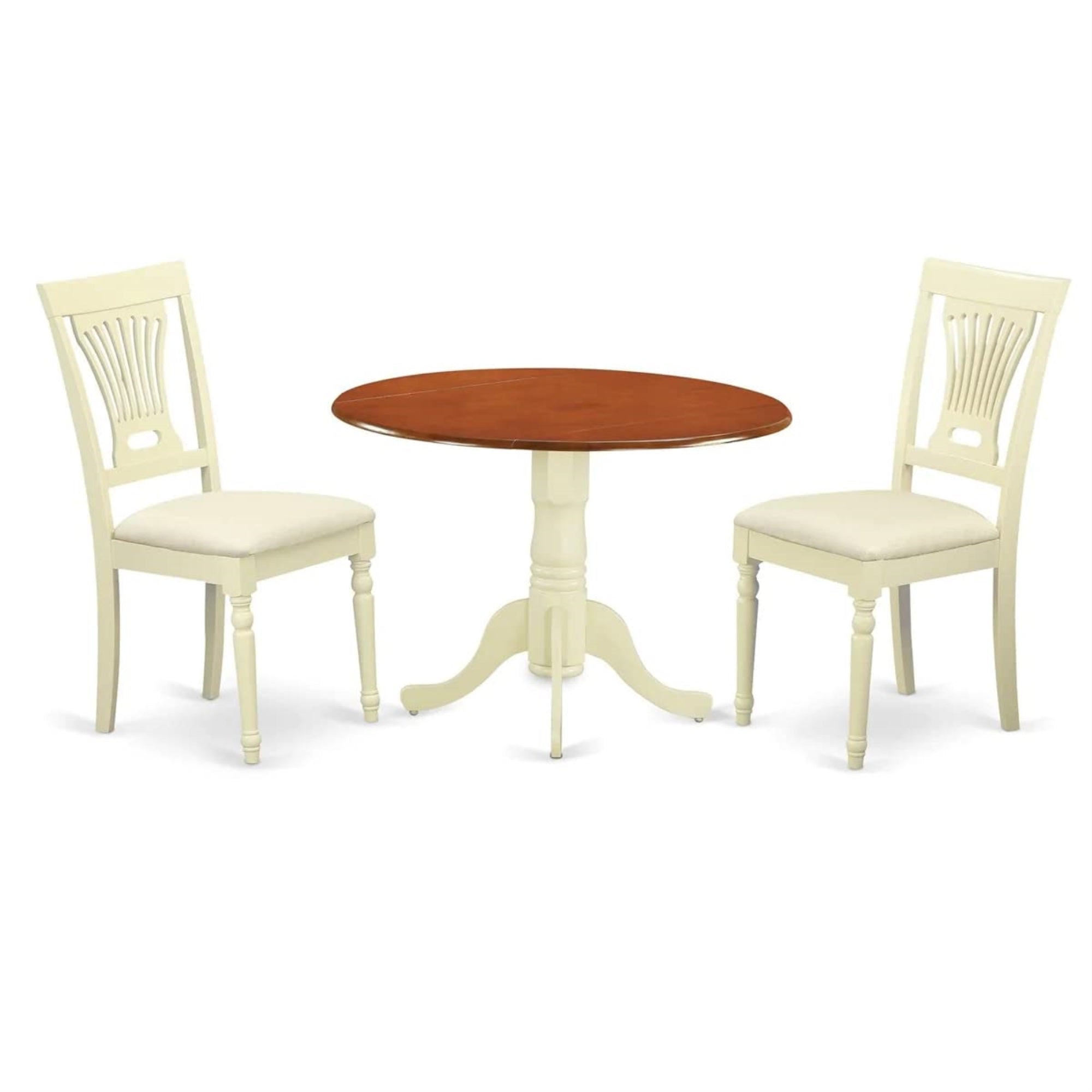 East West Furniture Dlpl3-Bmk-C Dublin 3 Piece Room Furniture Set Contains A Round Kitchen Table With Dropleaf And 2 Linen Fabric Upholstered Dining Chairs, 42X42 Inch