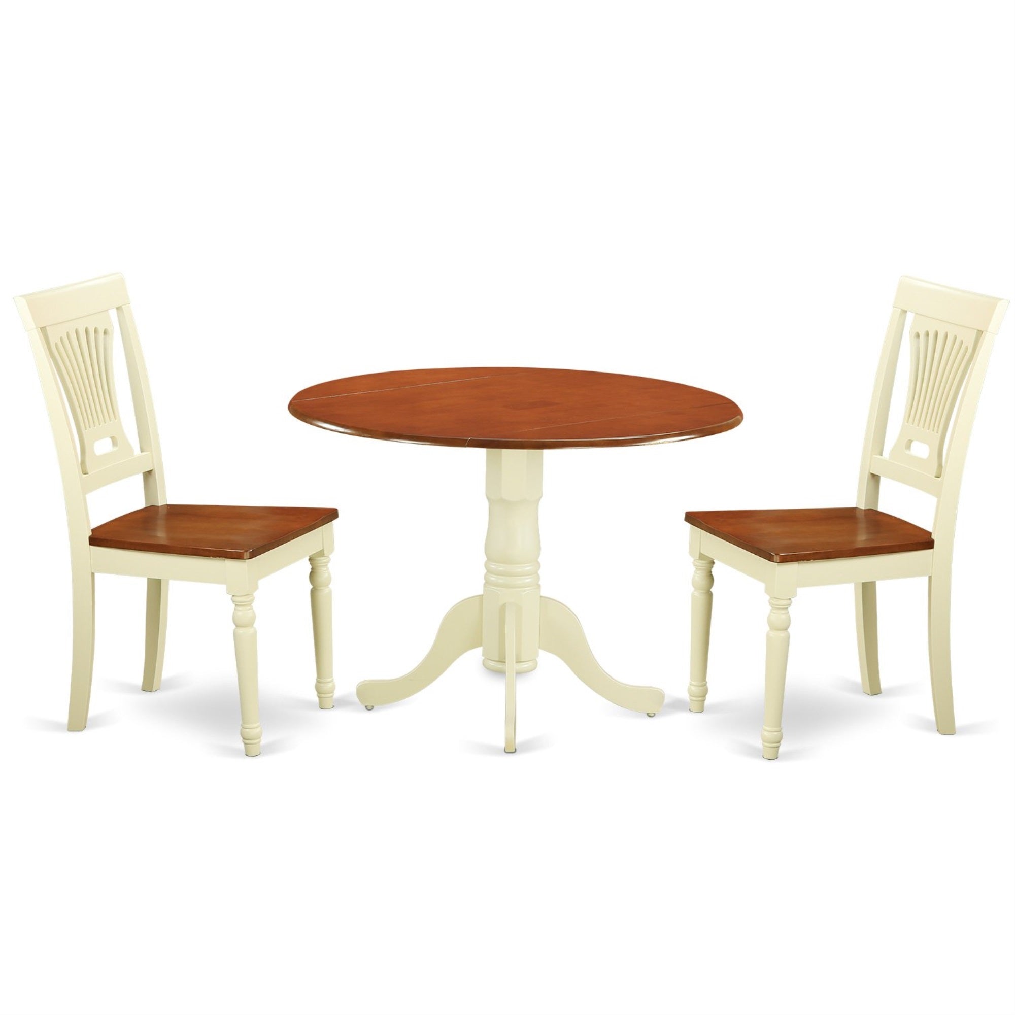 East West Furniture Dlpl3-Bmk-W Dublin 3 Piece Kitchen Set For Small Spaces Contains A Round Table With Dropleaf And 2 Dining Room Chairs, 42X42 Inch