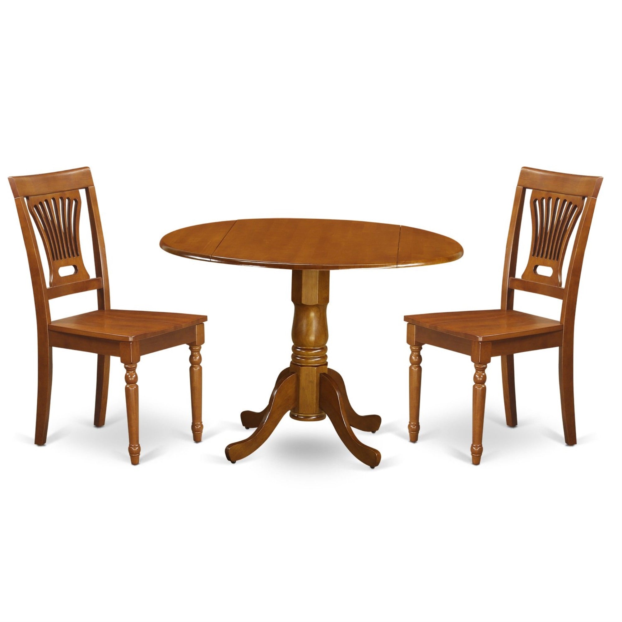 East West Furniture Dlpl3-Sbr-W Dublin 3 Piece Set For Small Spaces Contains A Round Dining Room Table With Dropleaf And 2 Wood Seat Chairs, 42X42 Inch