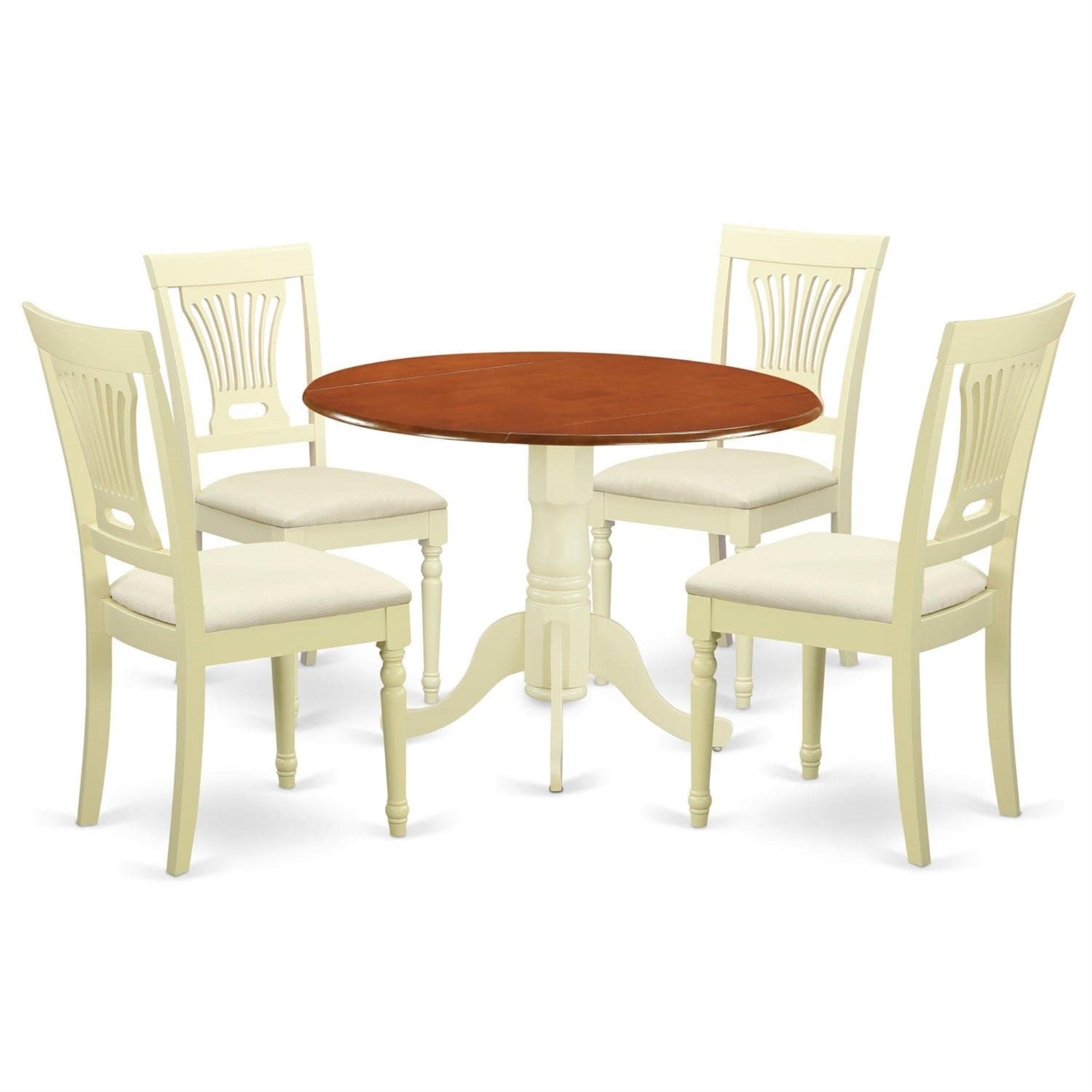 Casafoyer Dlpl5-Bmk-C 5 Piece Dinette Set For 4 Includes A Round Dining Table With Dropleaf And 4 Linen Fabric Dining Room Chairs, 42X42 Inch, Buttermilk & Cherry