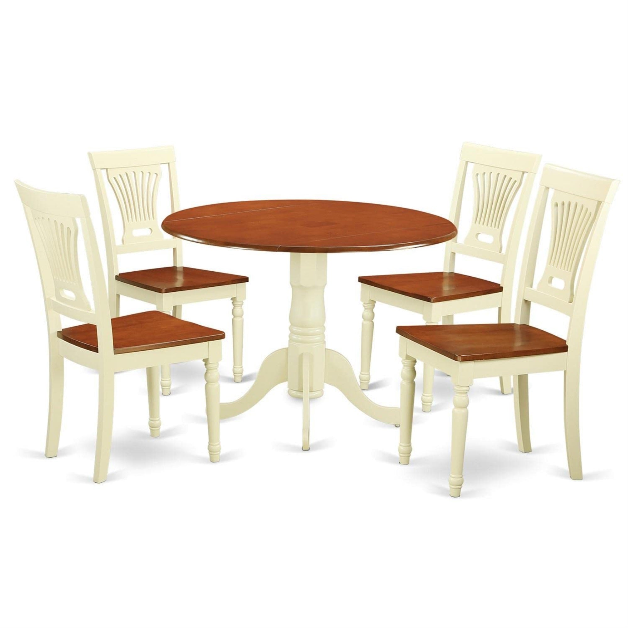 Casafoyer Dlpl5-Bmk-W 5 Piece Modern Dining Table Set Includes A Round Wooden Table With Dropleaf And 4 Dining Chairs, 42X42 Inch, Buttermilk & Cherry
