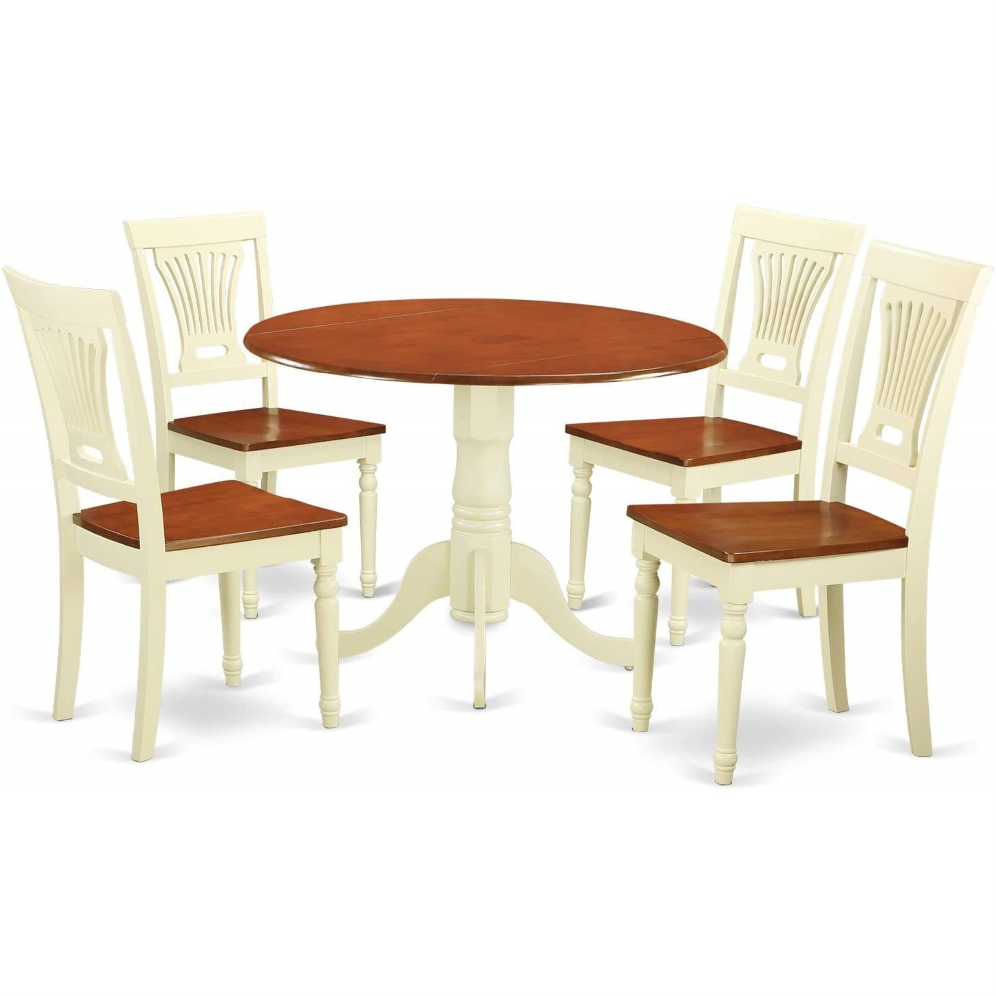 Ergode Dlpl5-Bmk-W, Sleek & Stylish 5-Piece Kitchen Table Set, Asian Wood, Cherry Tabletop, Buttermilk Finish, Slatted Back Chairs, 42X42 Inch
