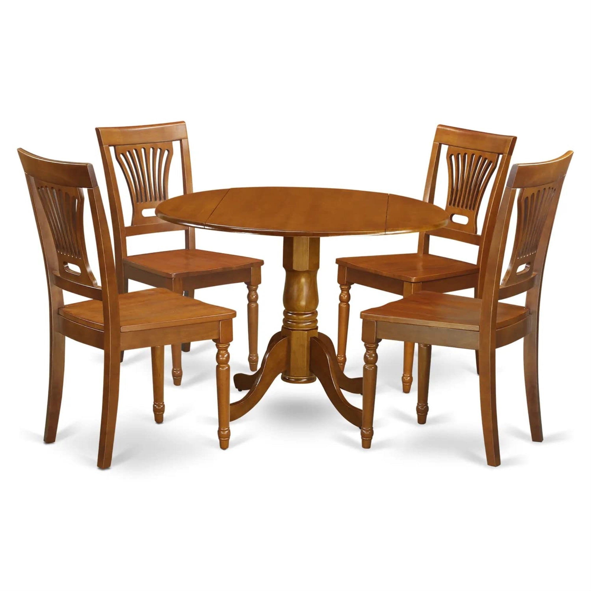Ergode Dlpl5-Sbr-W, 5-Piece Dining Room Set, Round Kitchen Table With Dropleaf, 4 Dining Chairs, Asian Wood Construction, Saddle Brown Color, Contemporary Design, 42X42 Inch