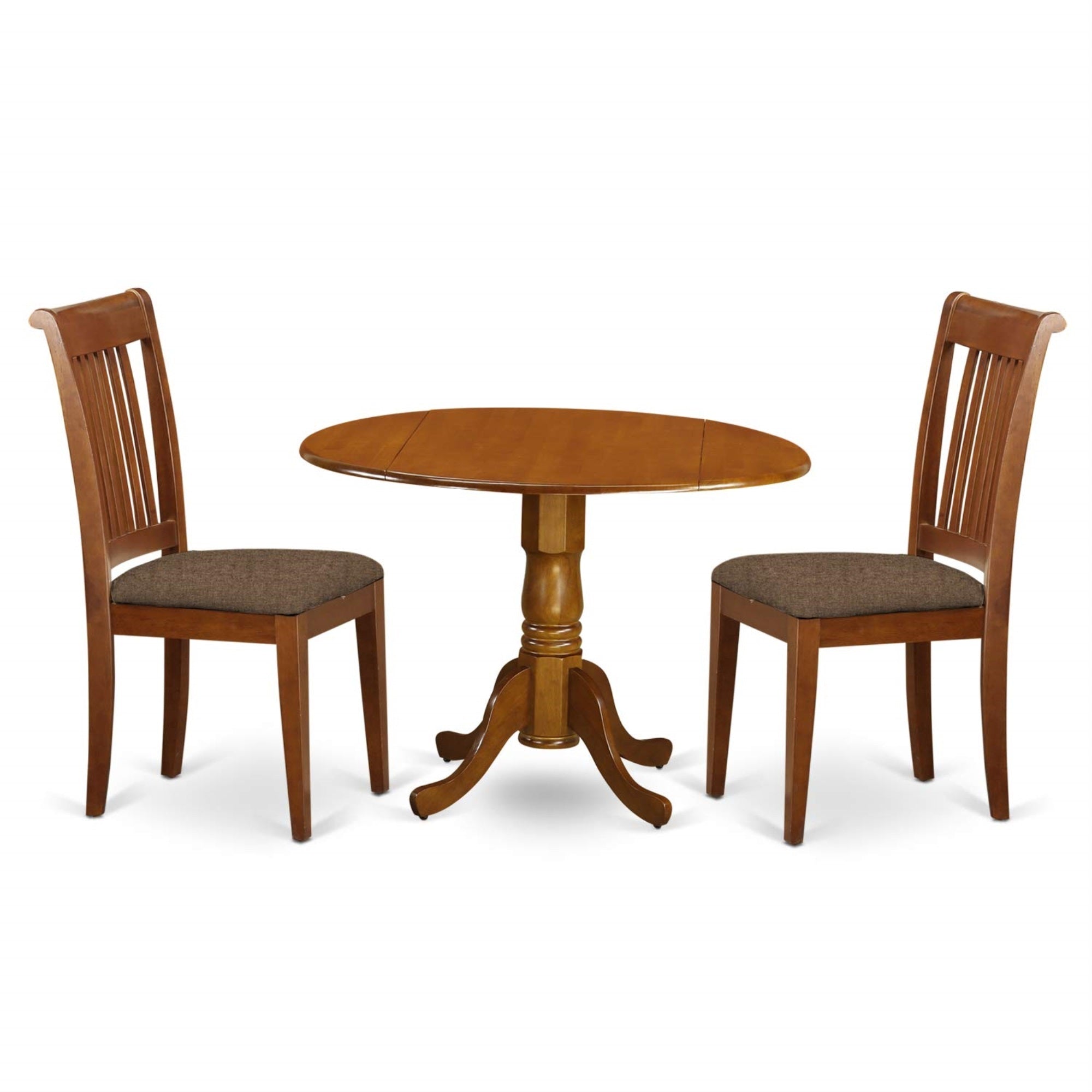 Casafoyer Dlpo3-Sbr-C Dublin 3 Piece Kitchen Set Contains A Round Room Table With Dropleaf And 2 Linen Fabric Upholstered Dining Chairs, 42X42 Inch, Saddle Brown