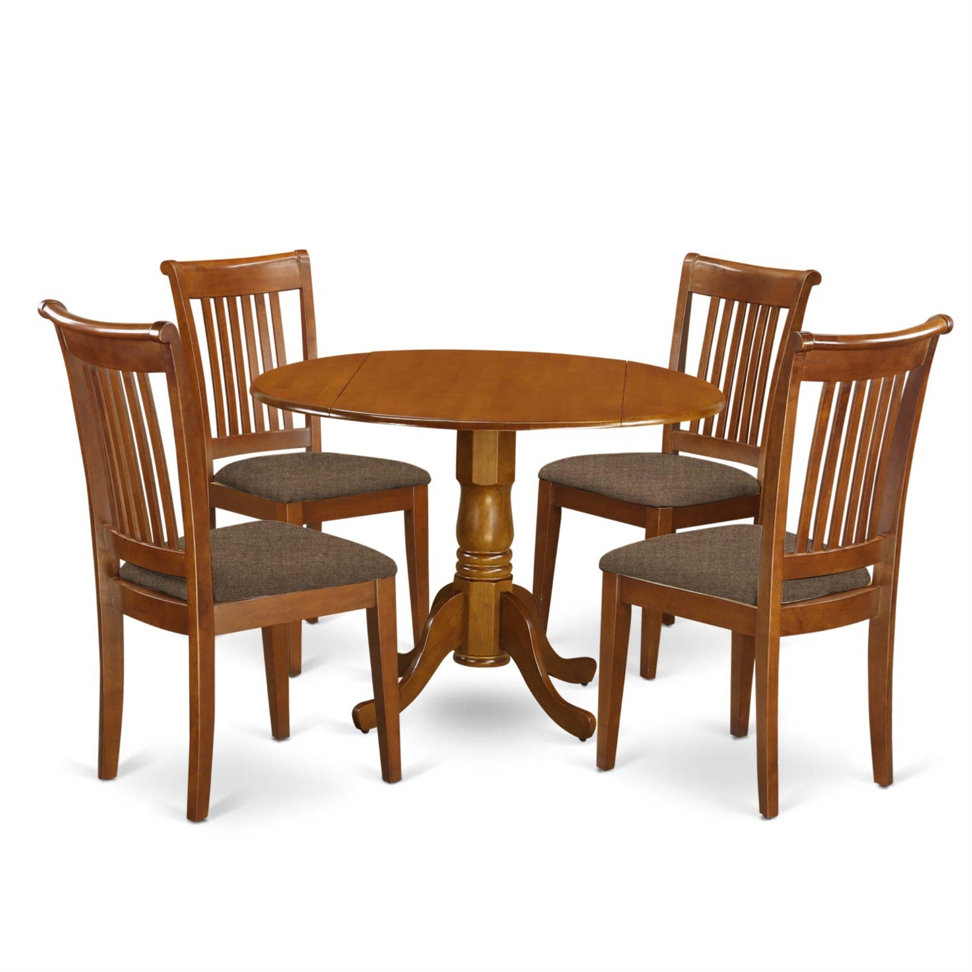 Ergode Dlpo5-Sbr-C, 5-Piece Dining Set, Wood Table & 4 Mid-Century Chairs, Linen Upholstery, Saddle Brown Finish, Premium Rubberwood, Sleek Design, Family-Friendly, Easy Assembly, 42X42 Inch