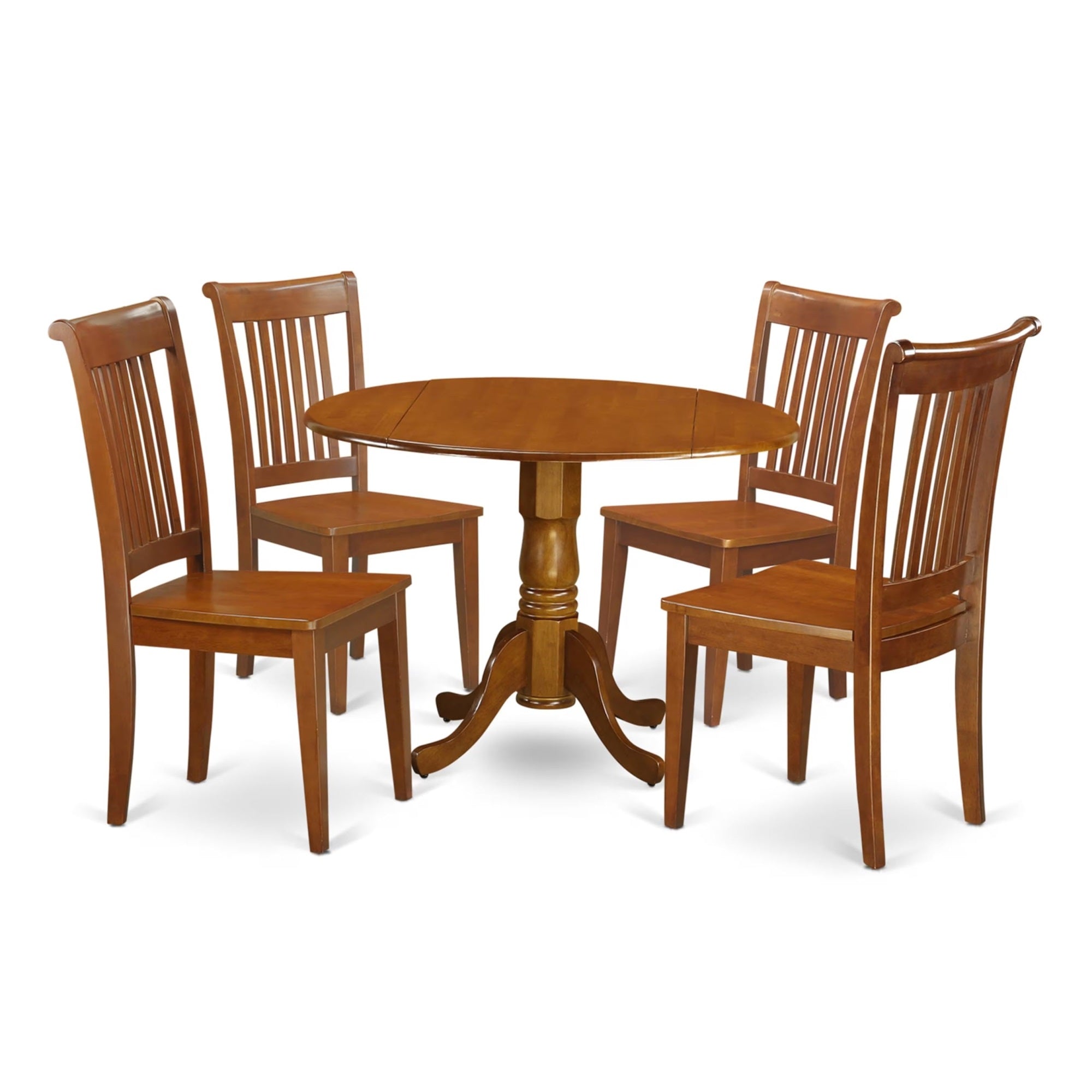 Casafoyer Dlpo5-Sbr-W Dublin 5 Piece Kitchen Set Includes A Round Table With Dropleaf And 4 Dining Room Chairs, 42X42 Inch, Saddle Brown