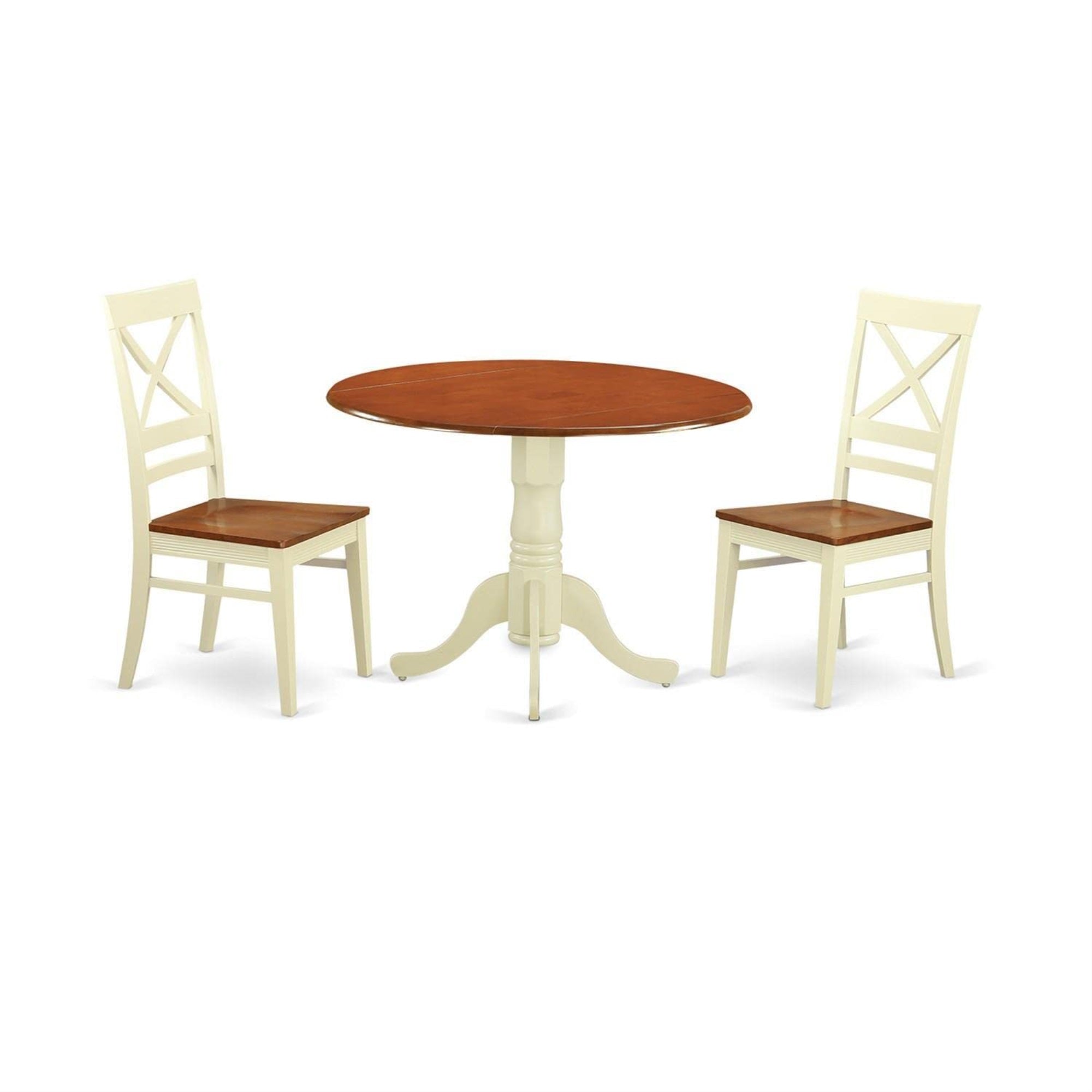 Casafoyer Dlqu3-Bmk-W Dublin 3 Piece Room Furniture Set Contains A Round Kitchen Table With Dropleaf And 2 Dining Chairs, 42X42 Inch, Buttermilk & Cherry