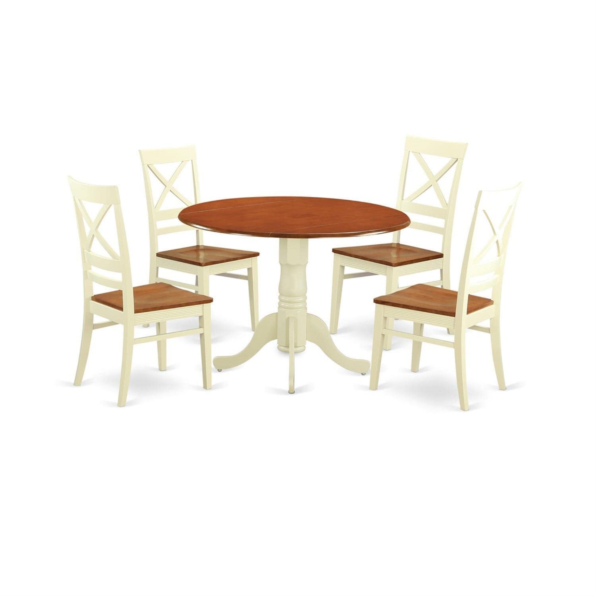 Casafoyer Dlqu5-Bmk-W Dublin 5 Piece Set For 4 Includes A Round Kitchen Table With Dropleaf And 4 Dining Room Chairs, 42X42 Inch, Buttermilk & Cherry