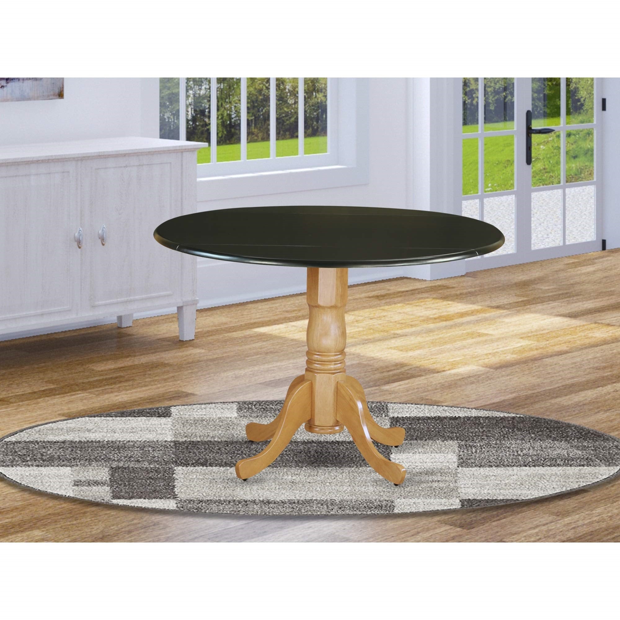 East West Furniture Dlt-Bok-Tp Dublin Dining Room Table - A Round Solid Wood Table Top With Dropleaf & Pedestal Base, 42X42 Inch, Black & Oak