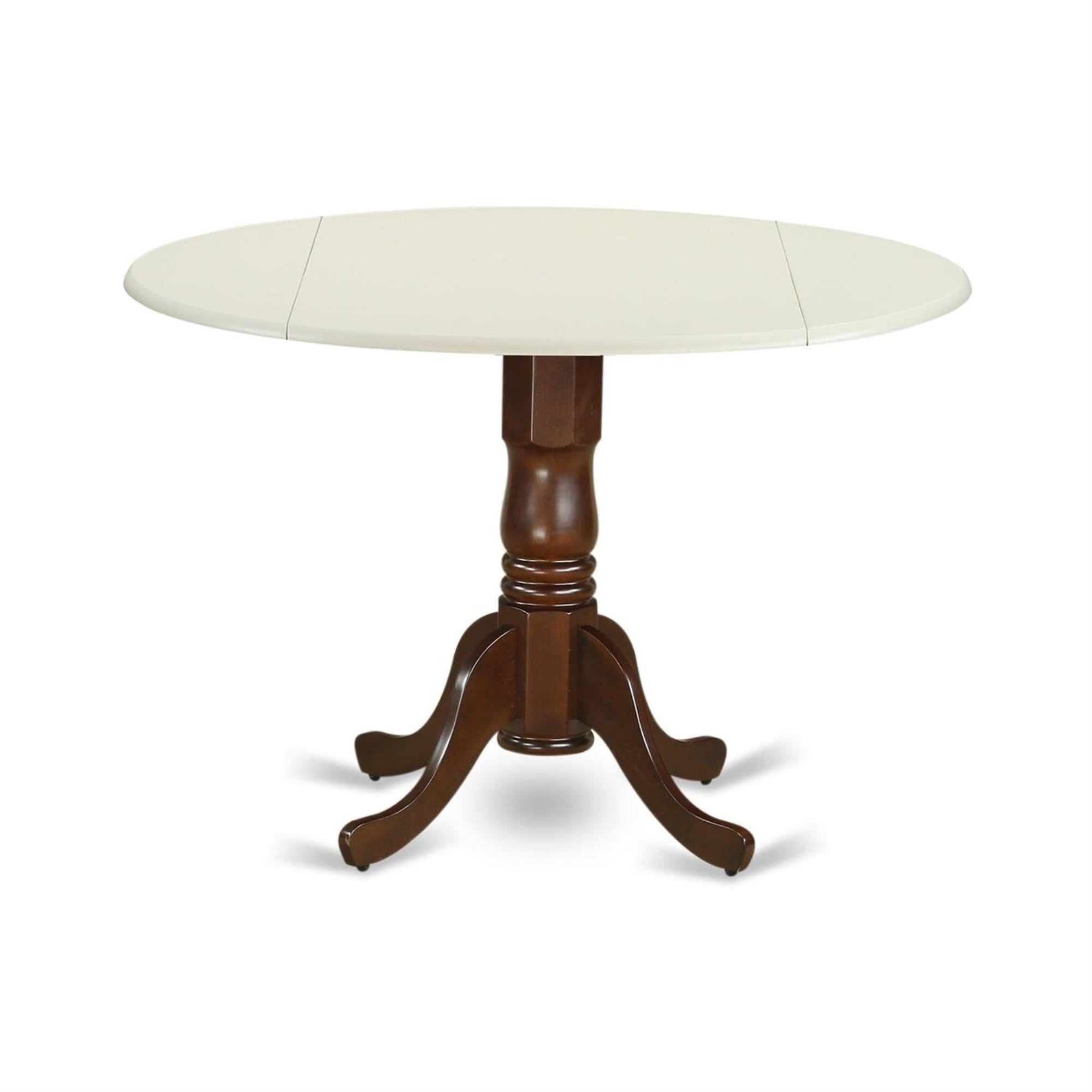 Casafoyer Dlt-Lma-Tp Dublin Modern Kitchen Table - A Round Dining Table Top With Dropleaf & Pedestal Base, 42X42 Inch, Linen White & Mahogany
