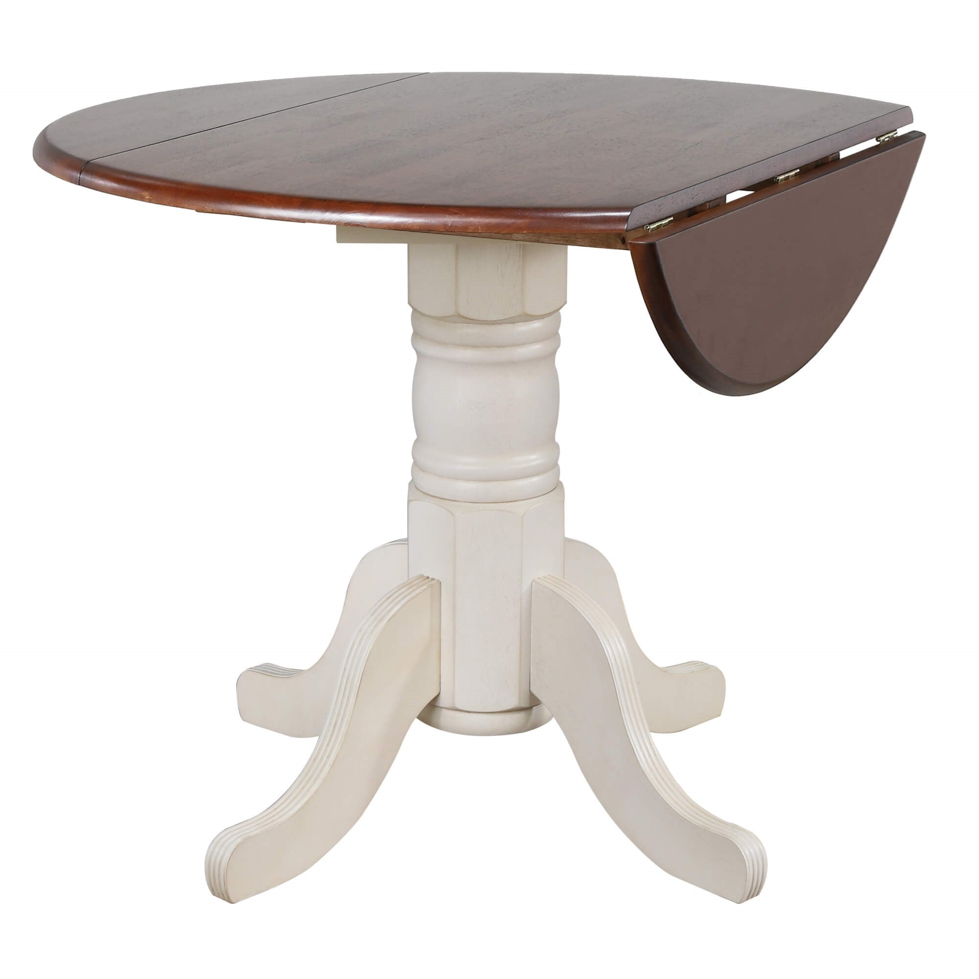 Sunset Trading Andrews 42 Round Extendable Drop Leaf Dining Table | Antique White And Chestnut Brown | Seats 6