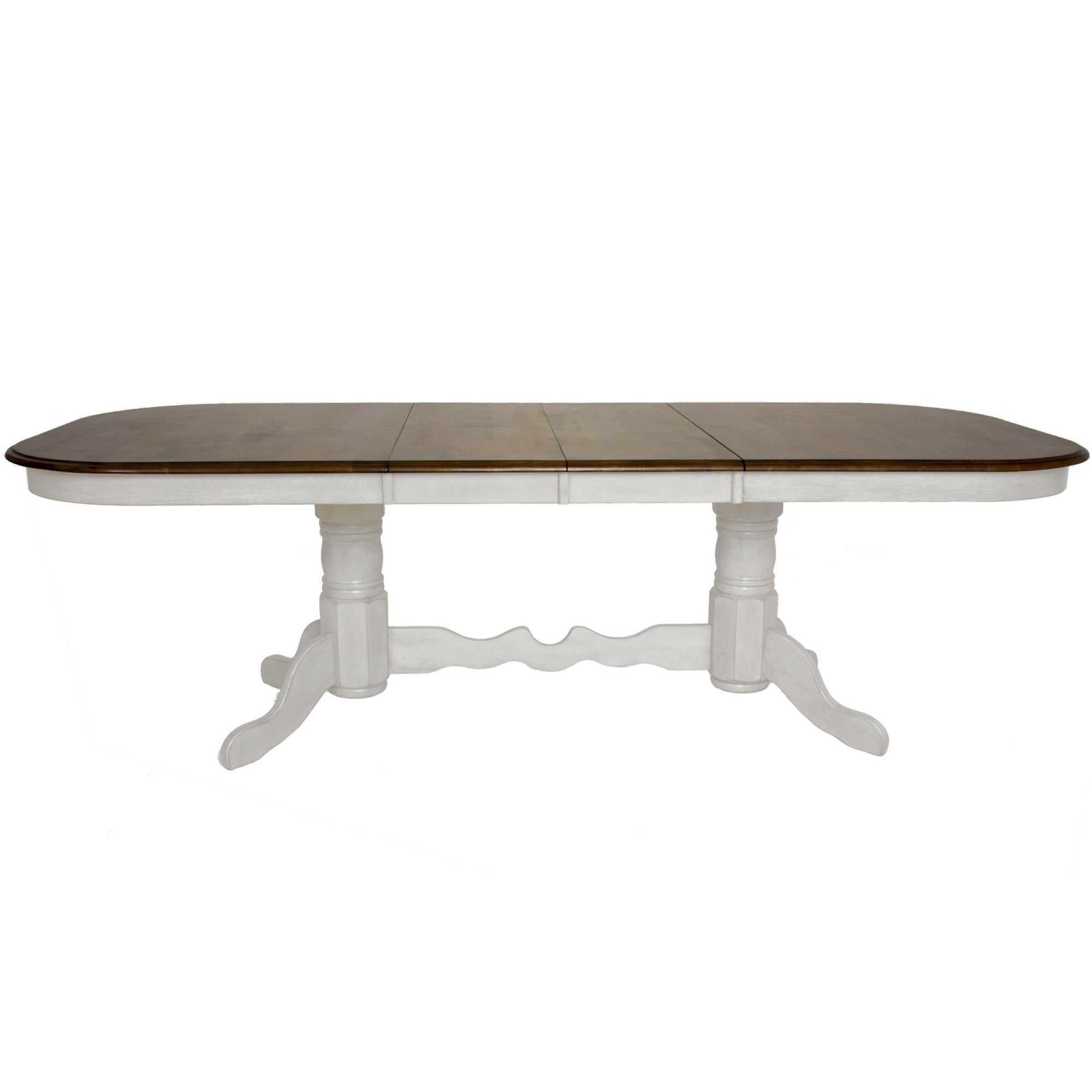 Sunset Trading Andrews 96 Oval Double Pedestal Extendable Butterfly Leaf Dining Table | Antique White And Chestnut Brown | Sea