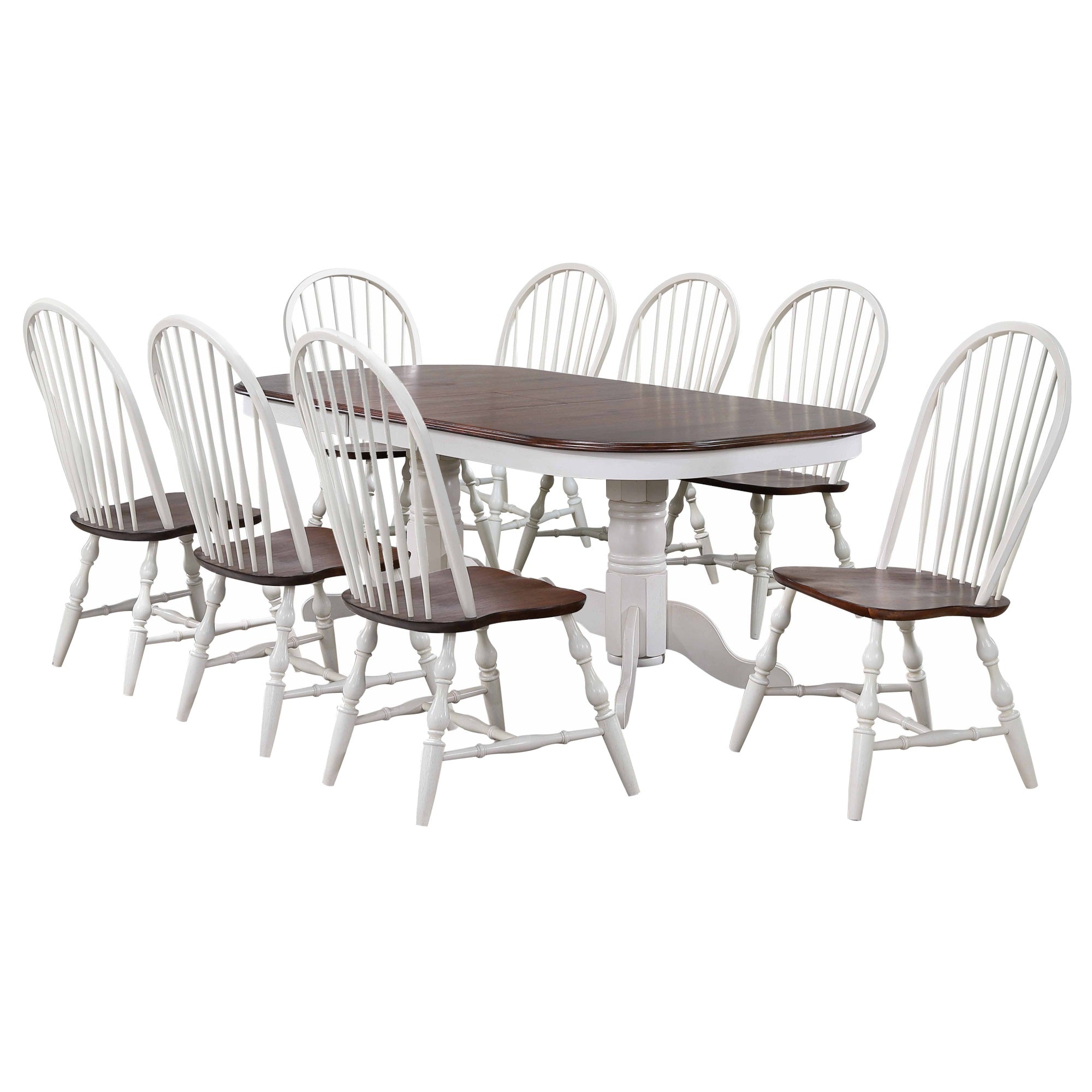 Sunset Trading Andrews 9 Piece 96 Oval Double Pedestal Extendable Dining Set| Butterfly Leaf Table | Antique White Chestnut Br