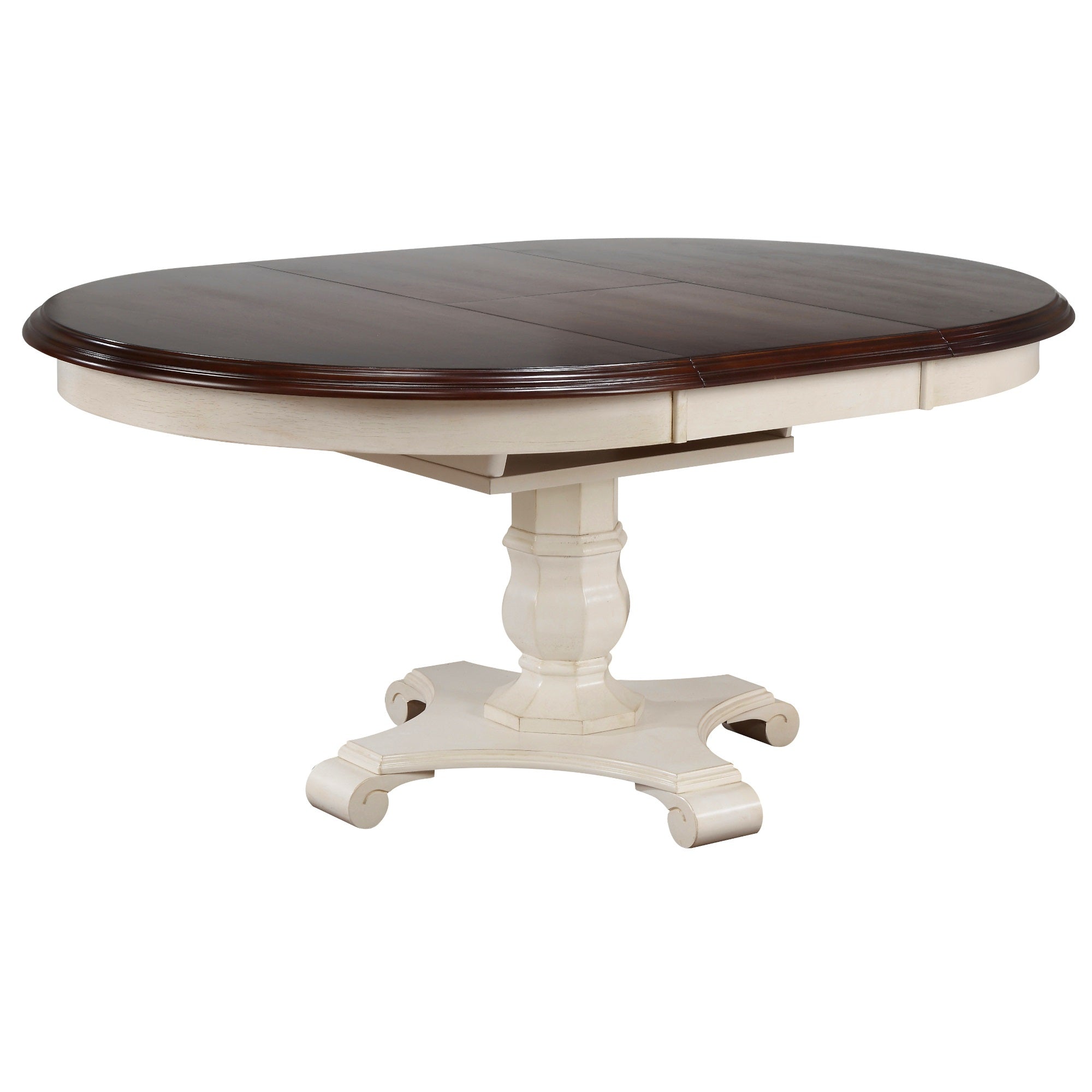 Sunset Trading Andrews 48 Round Or 66 Oval Butterfly Leaf Extendable Dining Table | Antique White And Chestnut Brown | Seats