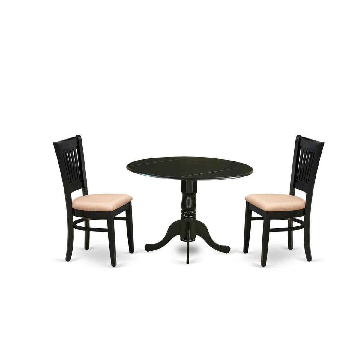 Casafoyer Dublin 3 Piece Kitchen Set For Small Spaces Contains A Round Dining Room Table With Dropleaf And 2 Linen Fabric Upholstered Chairs, 42X42 Inch, Black