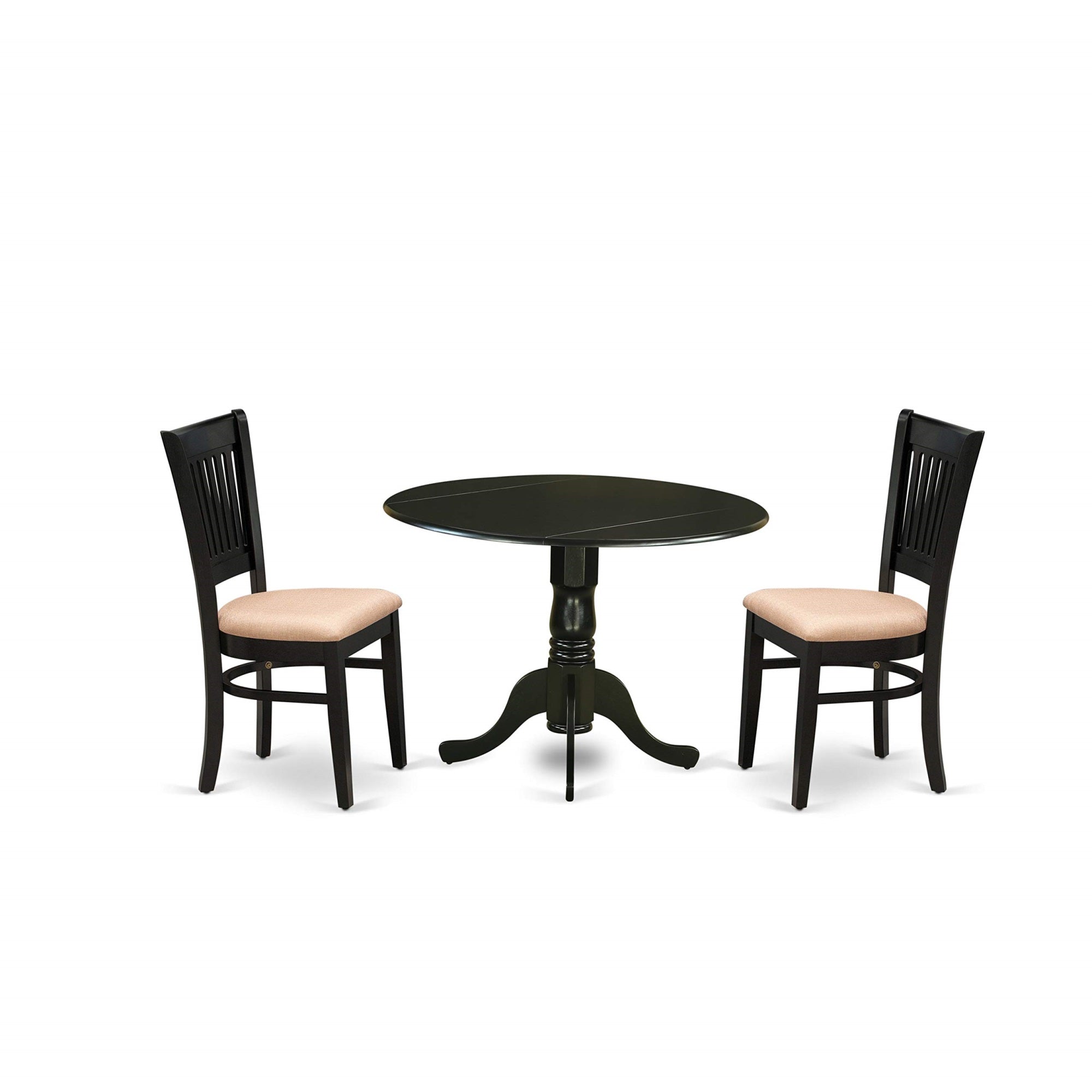 East West Furniture Dlva3-Blk-C Dublin 3 Piece Kitchen Set For Small Spaces Contains A Round Dining Room Table With Dropleaf And 2 Linen Fabric Upholstered Chairs, 42X42 Inch