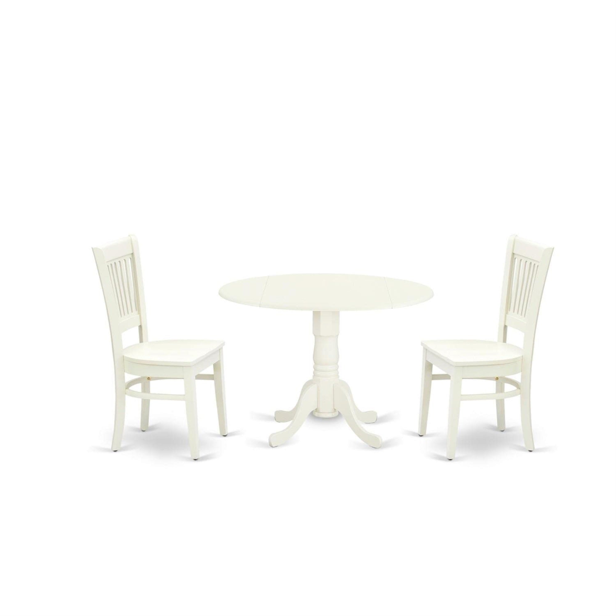 Casafoyer Dlva3-Lwh-W 3 Piece Modern Dining Table Set Contains A Round Wooden Table With Dropleaf And 2 Dining Room Chairs, 42X42 Inch, Linen White