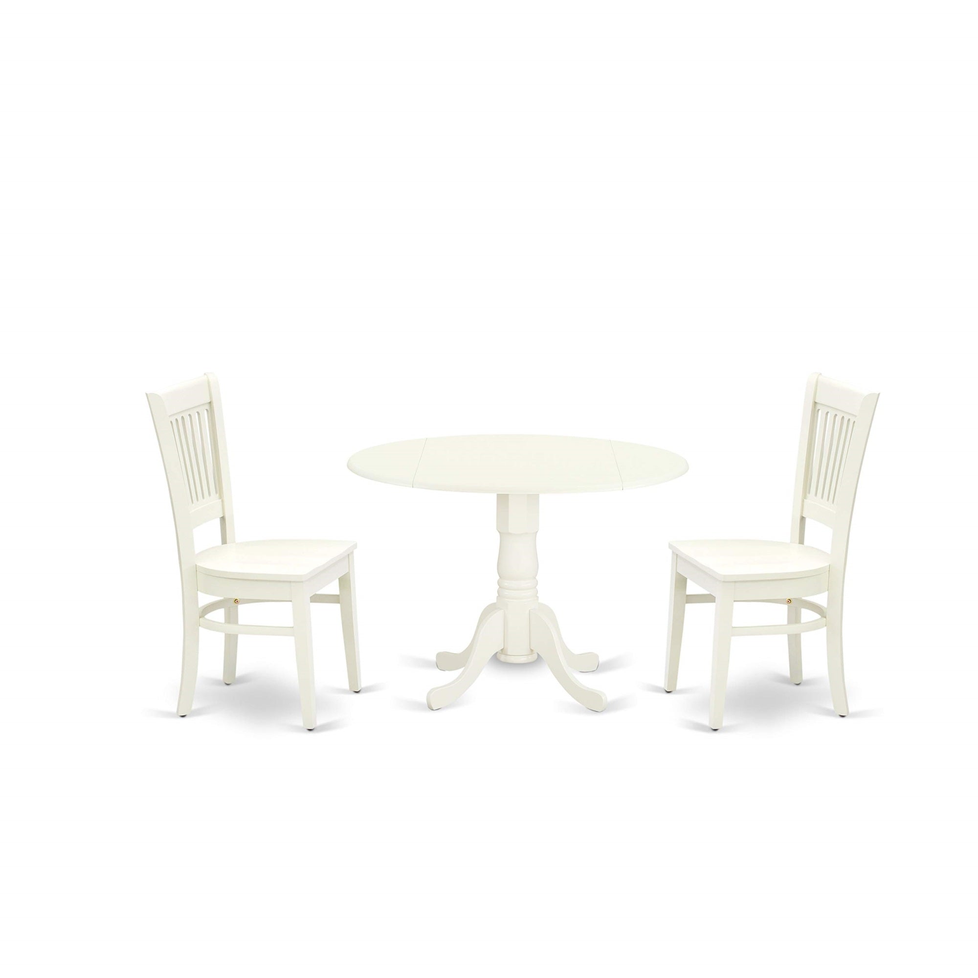 East West Furniture Dlva3-Lwh-W Dublin 3 Piece Modern Set Contains A Round Wooden Table With Dropleaf And 2 Dining Room Chairs, 42X42 Inch