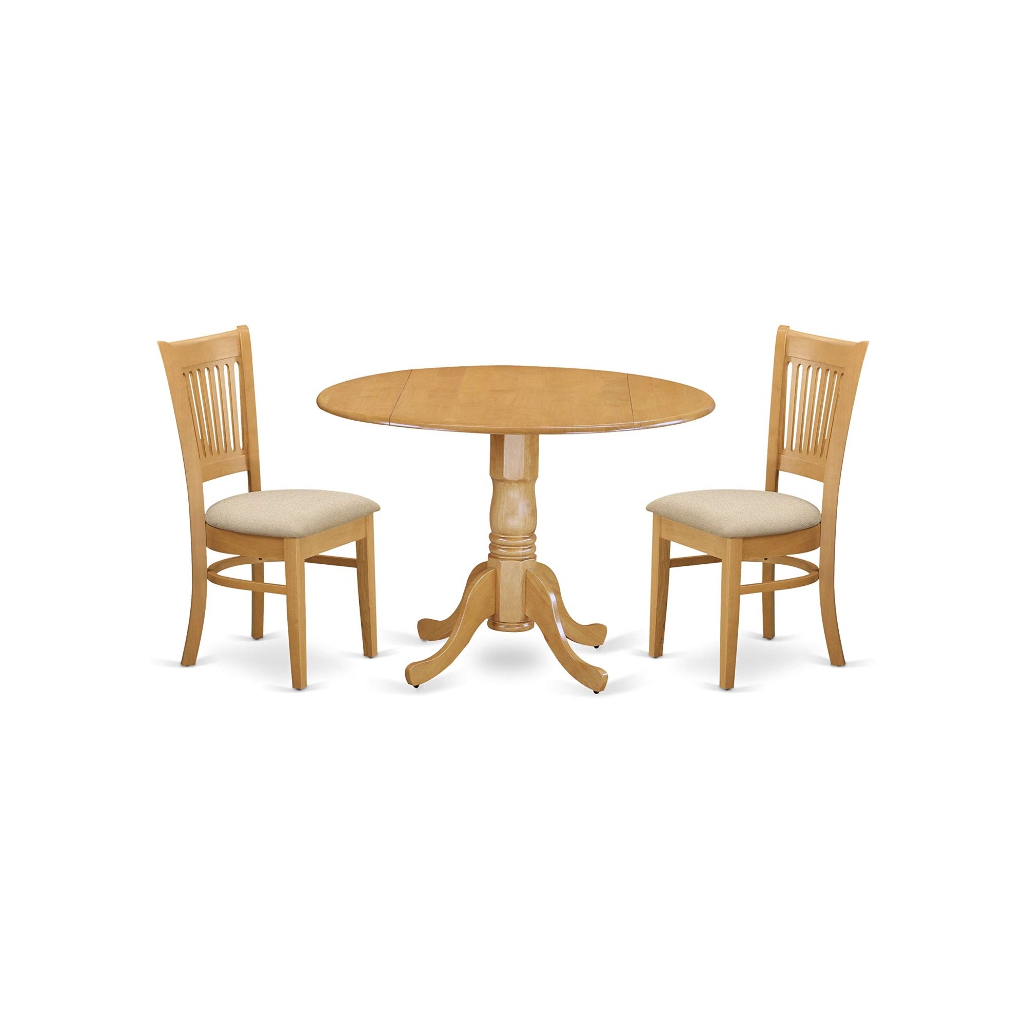 East West Furniture Dlva3-Oak-C Dublin 3 Piece Set Contains A Round Dining Room Table With Dropleaf And 2 Linen Fabric Upholstered Chairs, 42X42 Inch