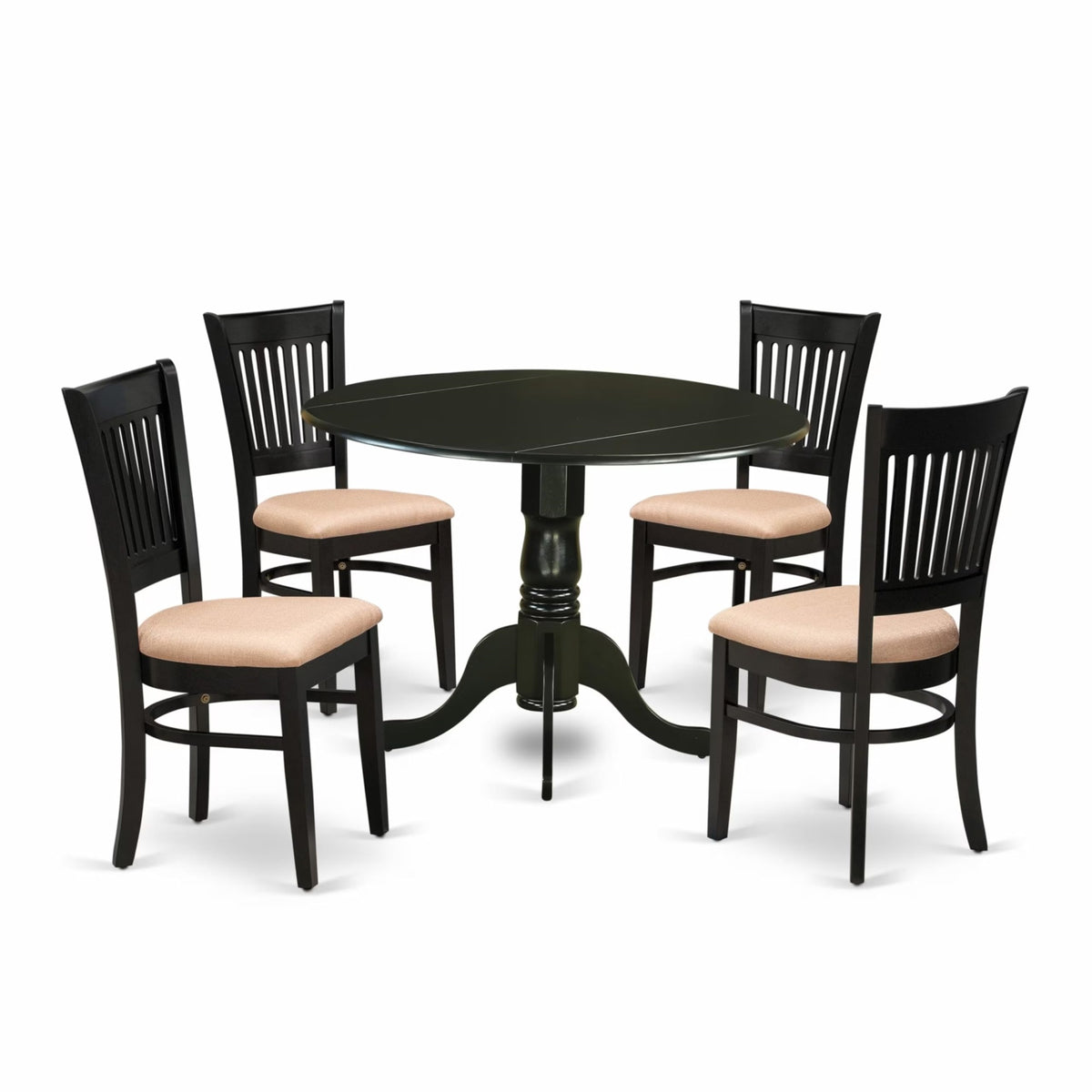 Casafoyer Dublin 5 Piece Dining Set For 4 Includes A Round Kitchen Table With Dropleaf And 4 Linen Fabric Upholstered Dinette Chairs, 42X42 Inch, Black