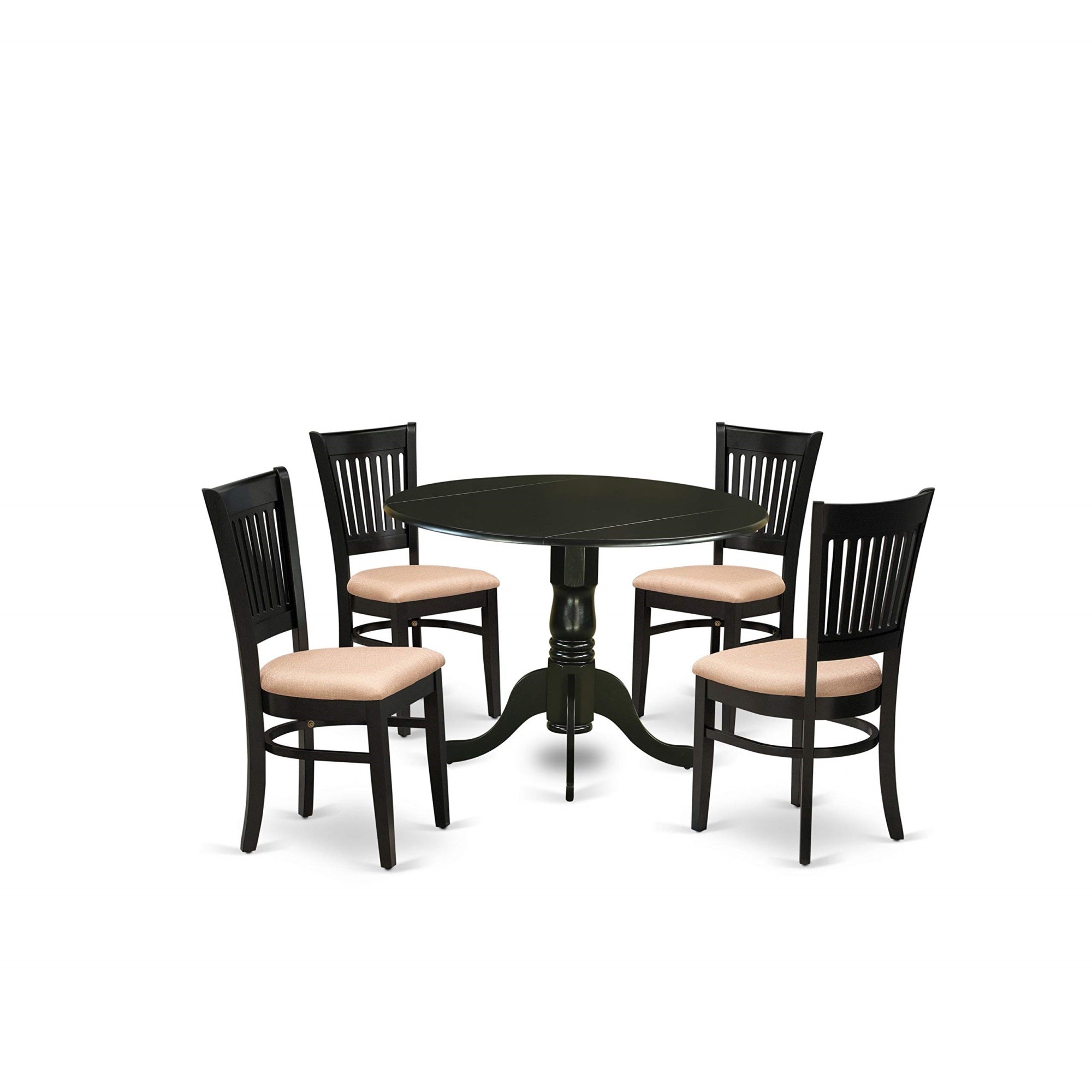Ergode Dlva5-Blk-C 5-Piece Kitchen Dining Set, Drop Leaf Table, 4 Mid-Century Chairs, Black Finish, Linen Fabric Seats, Easy Assembly, High-Quality Craftsmanship, Perfect For Any Dining Area, 42X42 Inch Table, L20' X W17' X H37' Chairs