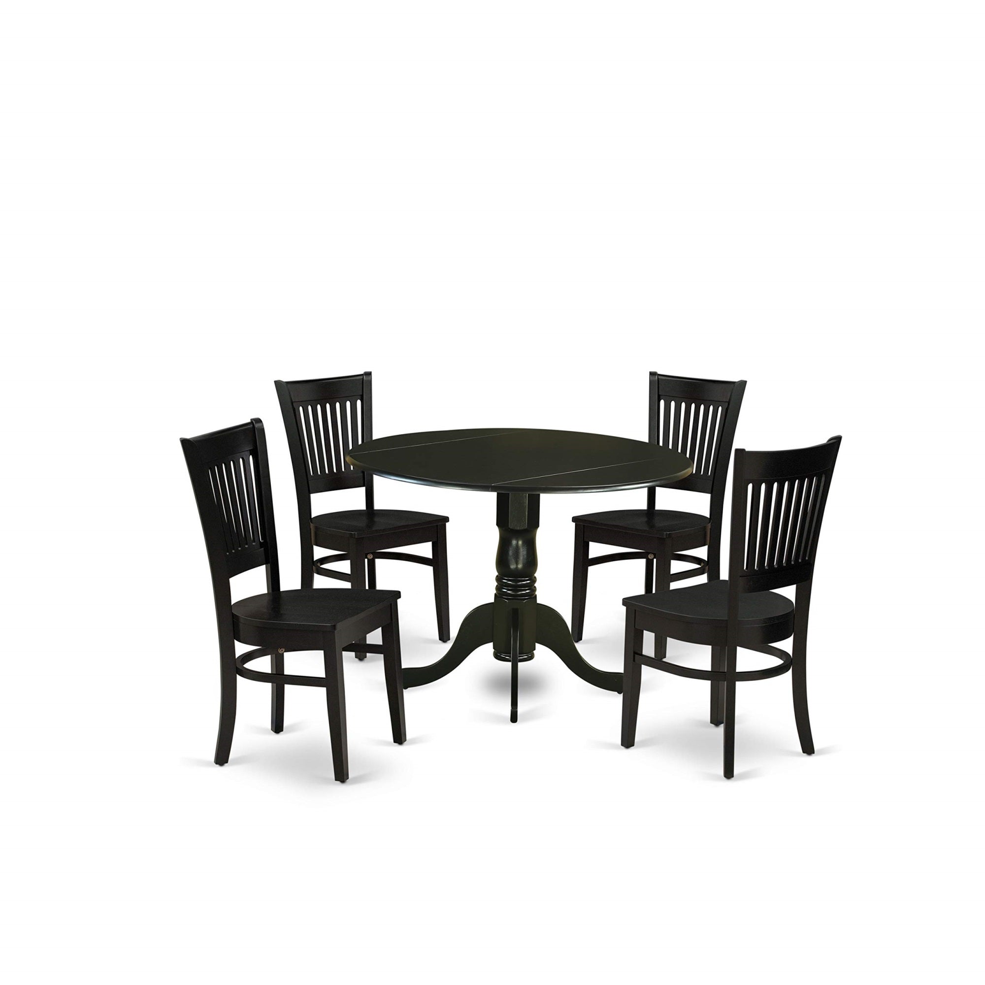 Ergode Dlva5-Blk-W, 5-Piece Dining Table Set, Wooden Chairs, Drop-Leaf Kitchen Table, Black Finish, Contemporary Design, Easy Assembly, Quality Craftsmanship, Perfect For Any Dining Area, 42X42 Inch