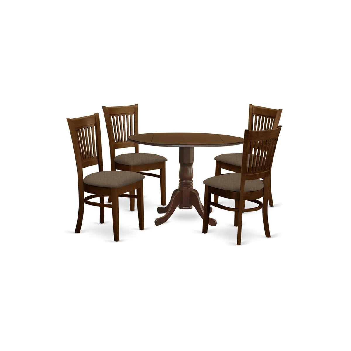 Casafoyer Dublin 5 Piece Set Includes A Round Dining Room Table With Dropleaf And 4 Linen Fabric Upholstered Chairs, 42X42 Inch, Espresso